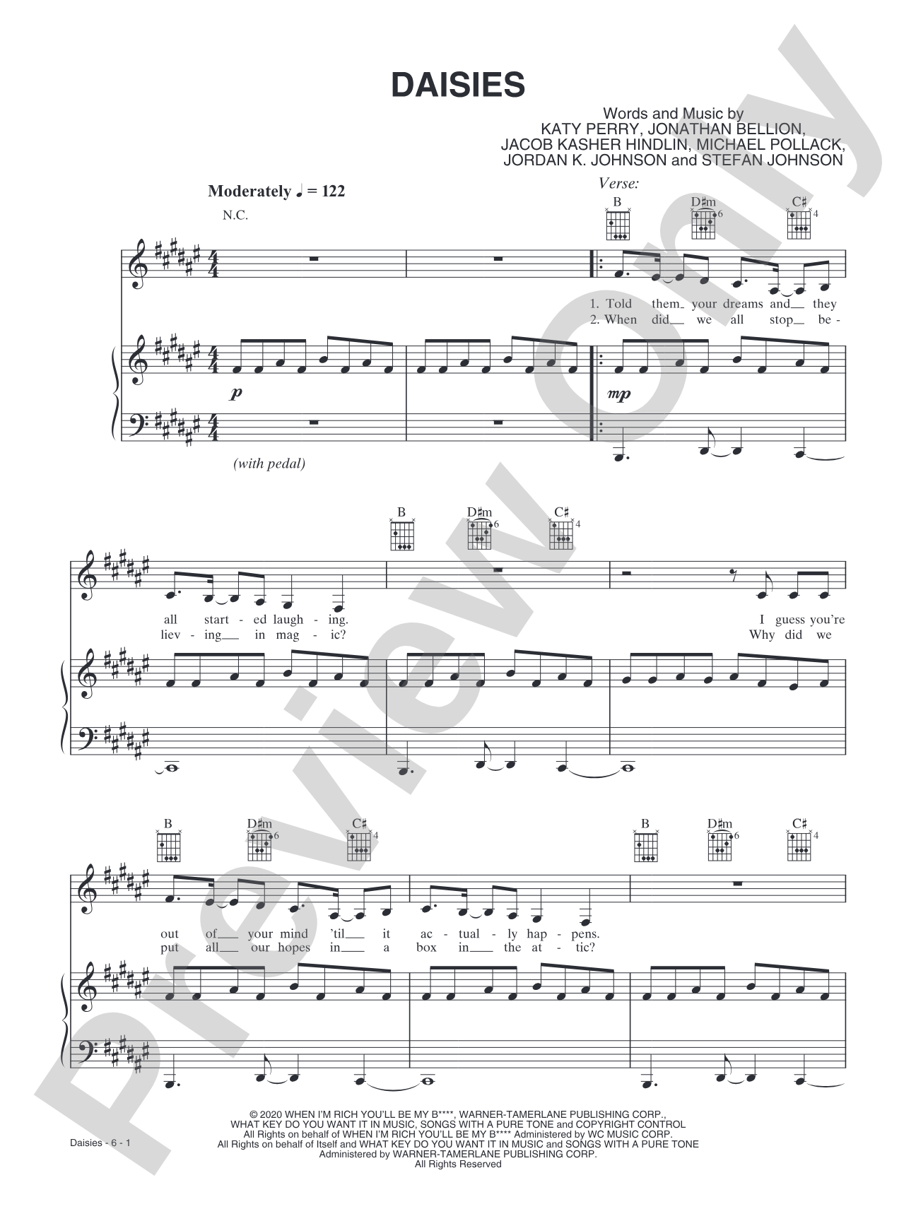 Daisies: Piano/Vocal/Guitar