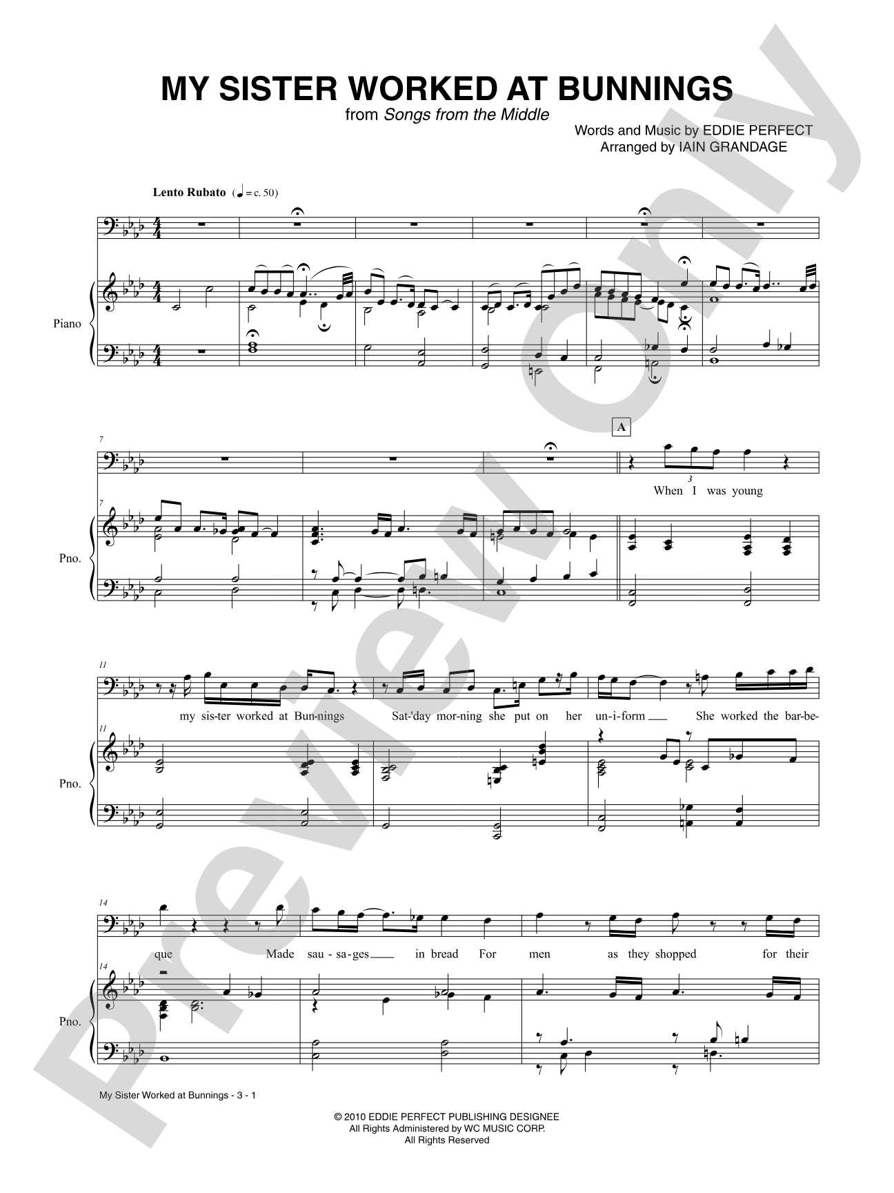 My Sister Worked at Bunnings: Piano/Vocal