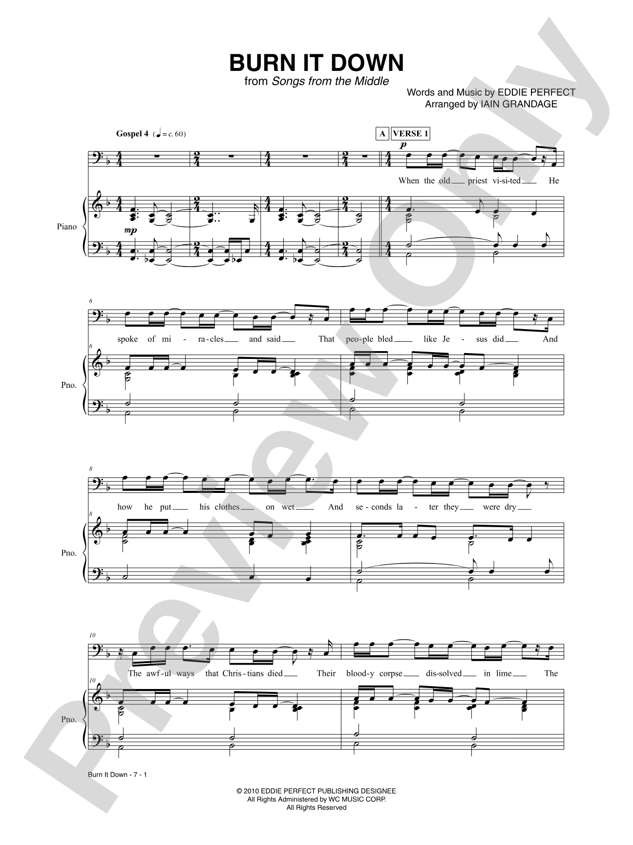 Burn It Down: Piano/Vocal