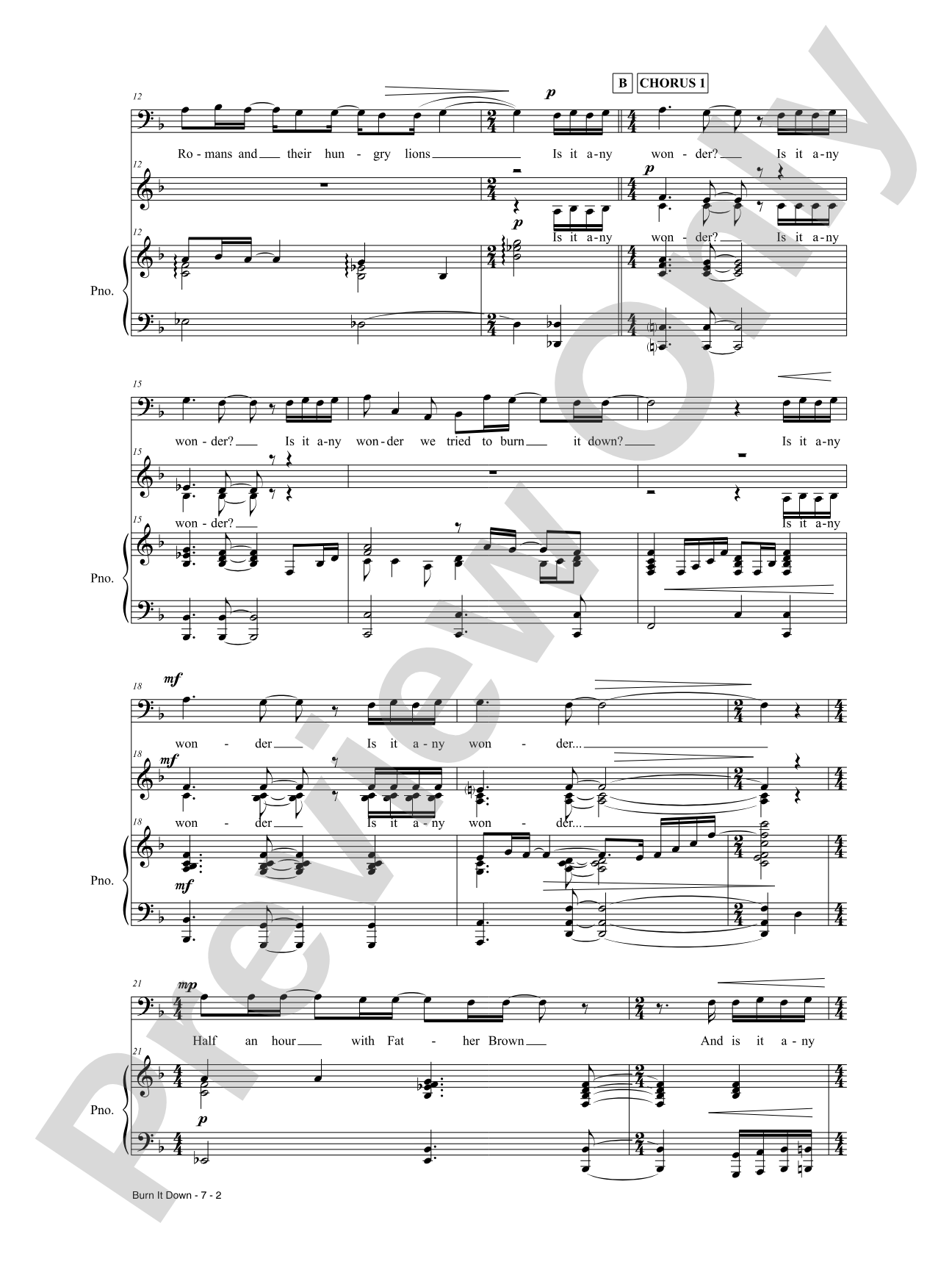 Burn It Down: Piano/Vocal