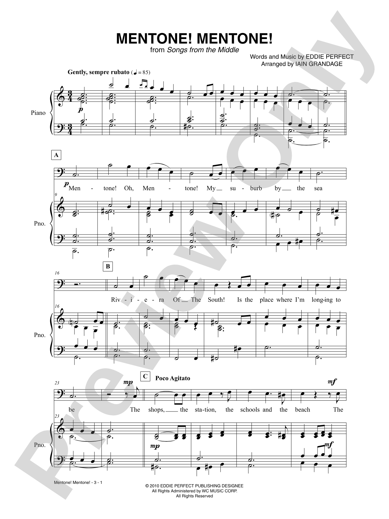 Mentone! Mentone!: Piano/Vocal