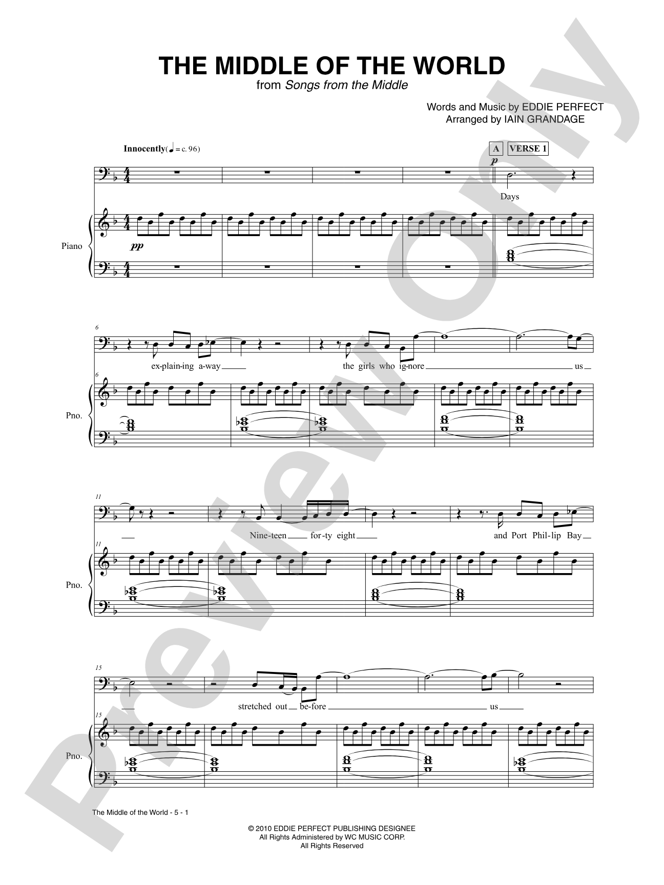 The Middle of the World: Piano/Vocal