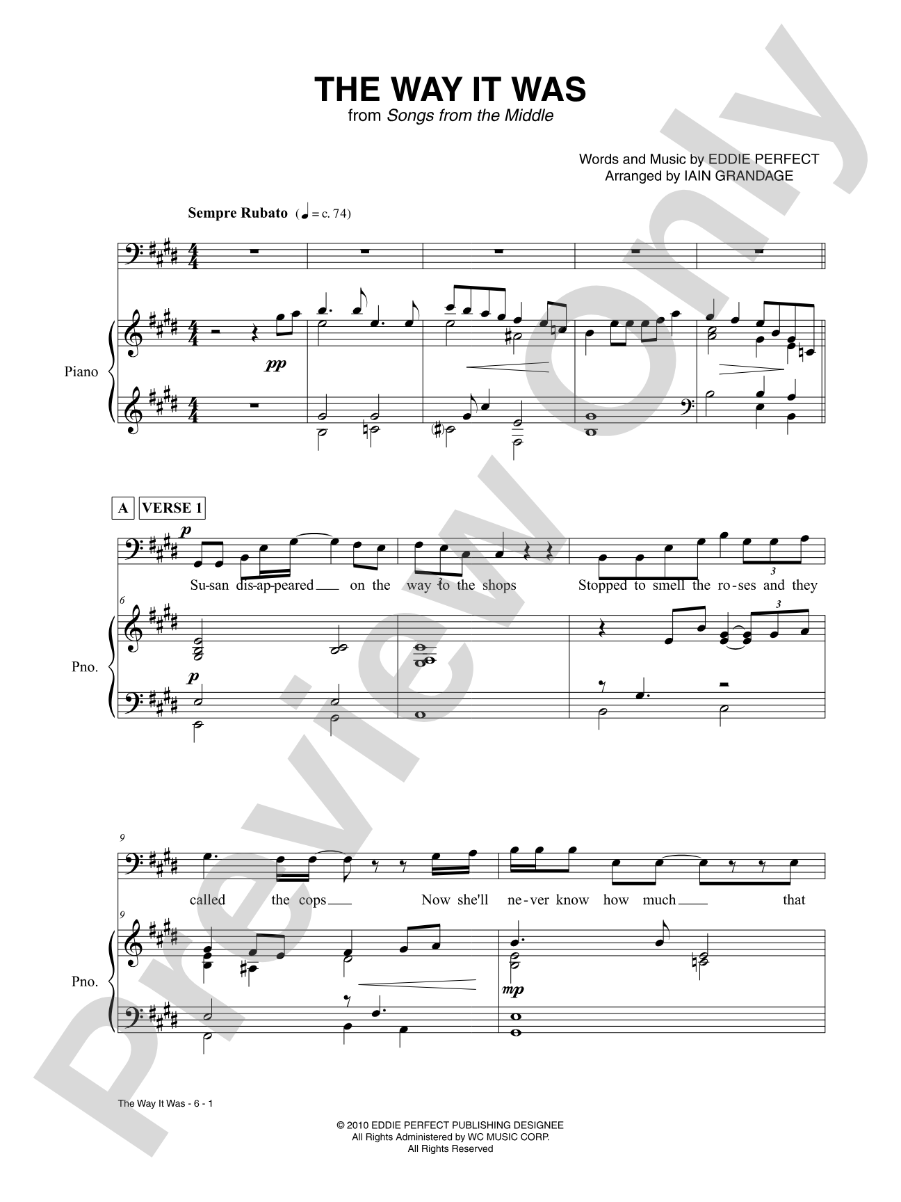 The Way It Was: Piano/Vocal