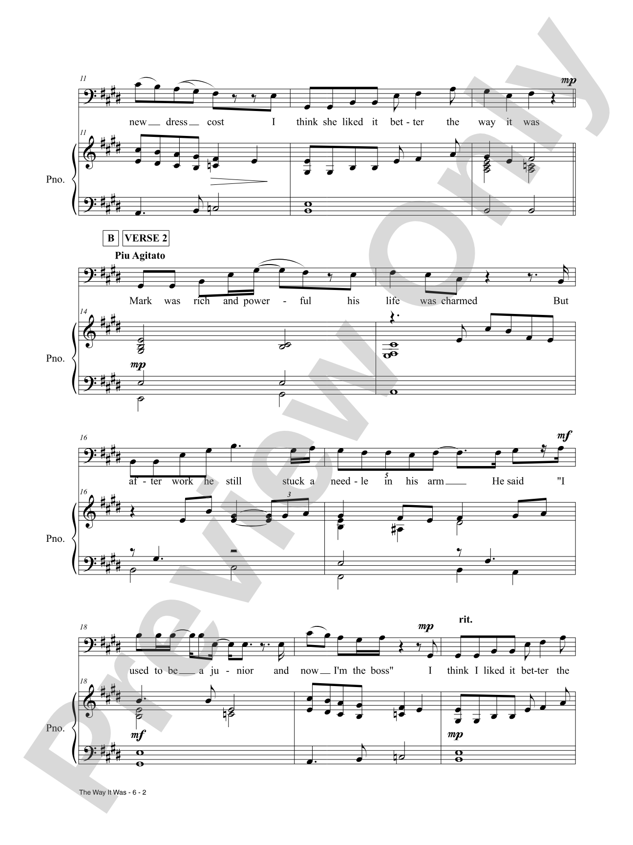 The Way It Was: Piano/Vocal