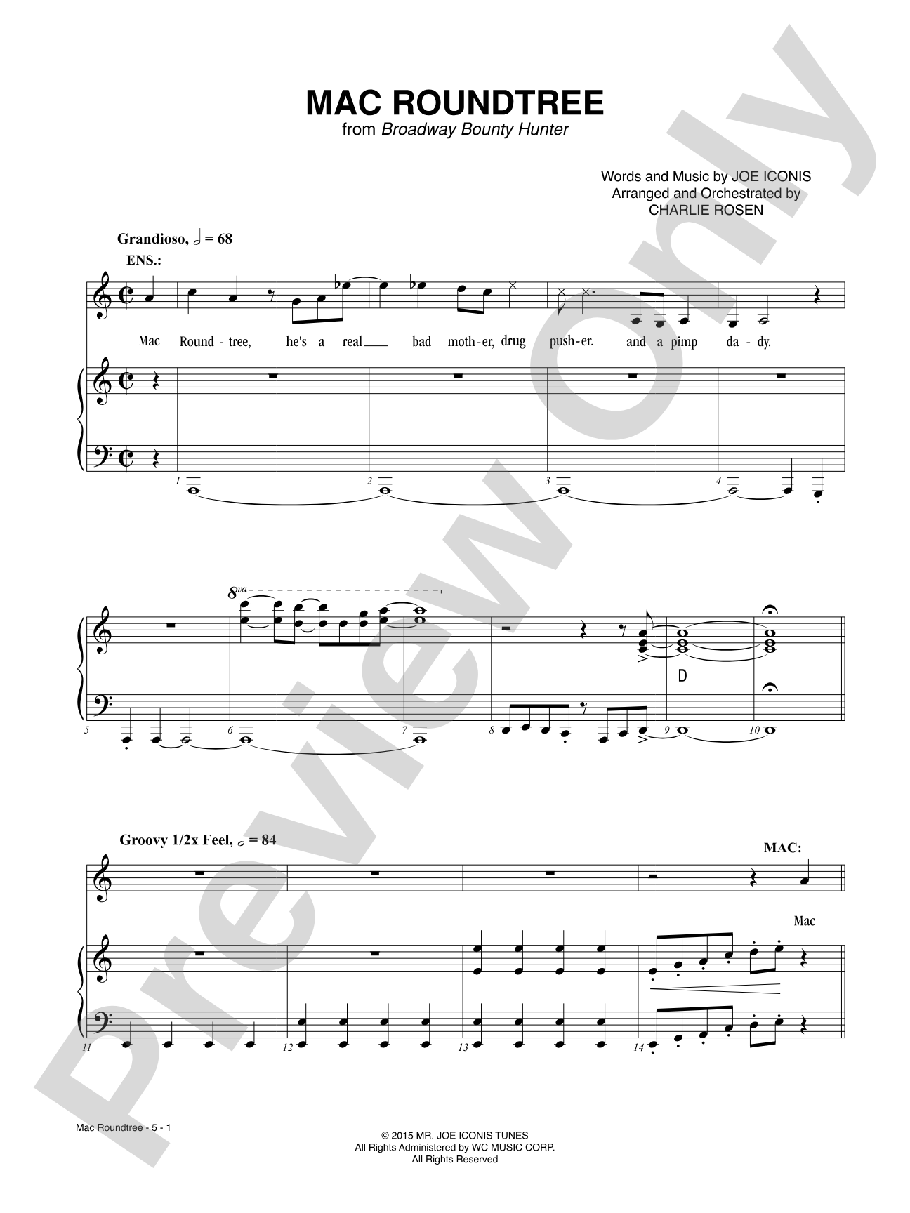 Mac Roundtree from <i>Broadway Bounty Hunter</i>: Piano/Vocal