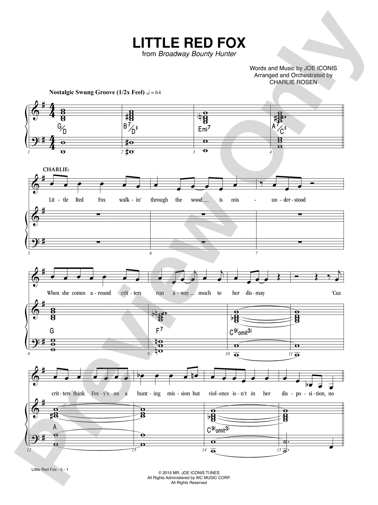 Little Red Fox from <i>Broadway Bounty Hunter</i>: Piano/Vocal