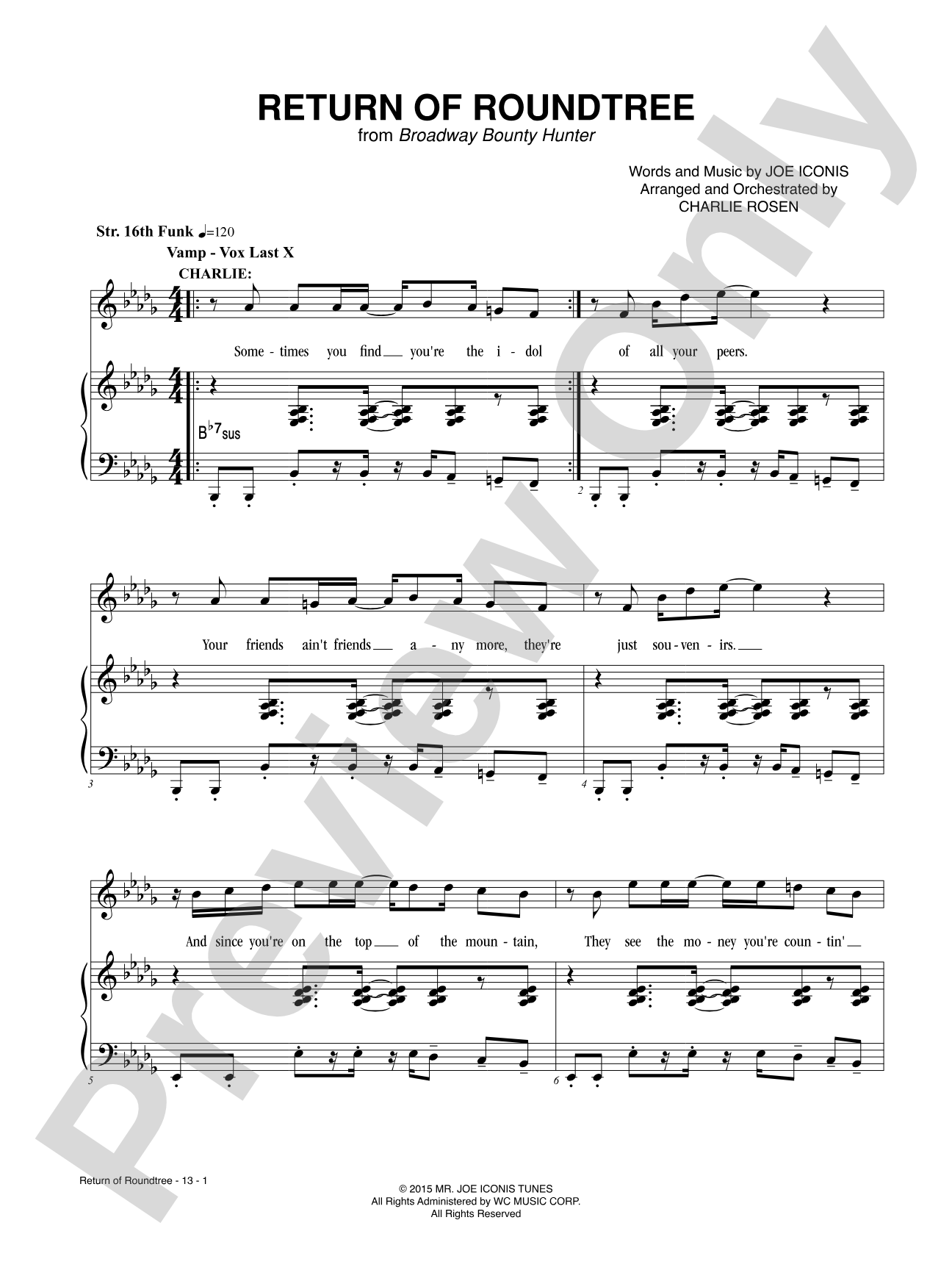 Return of Roundtree from <i>Broadway Bounty Hunter</i>: Piano/Vocal