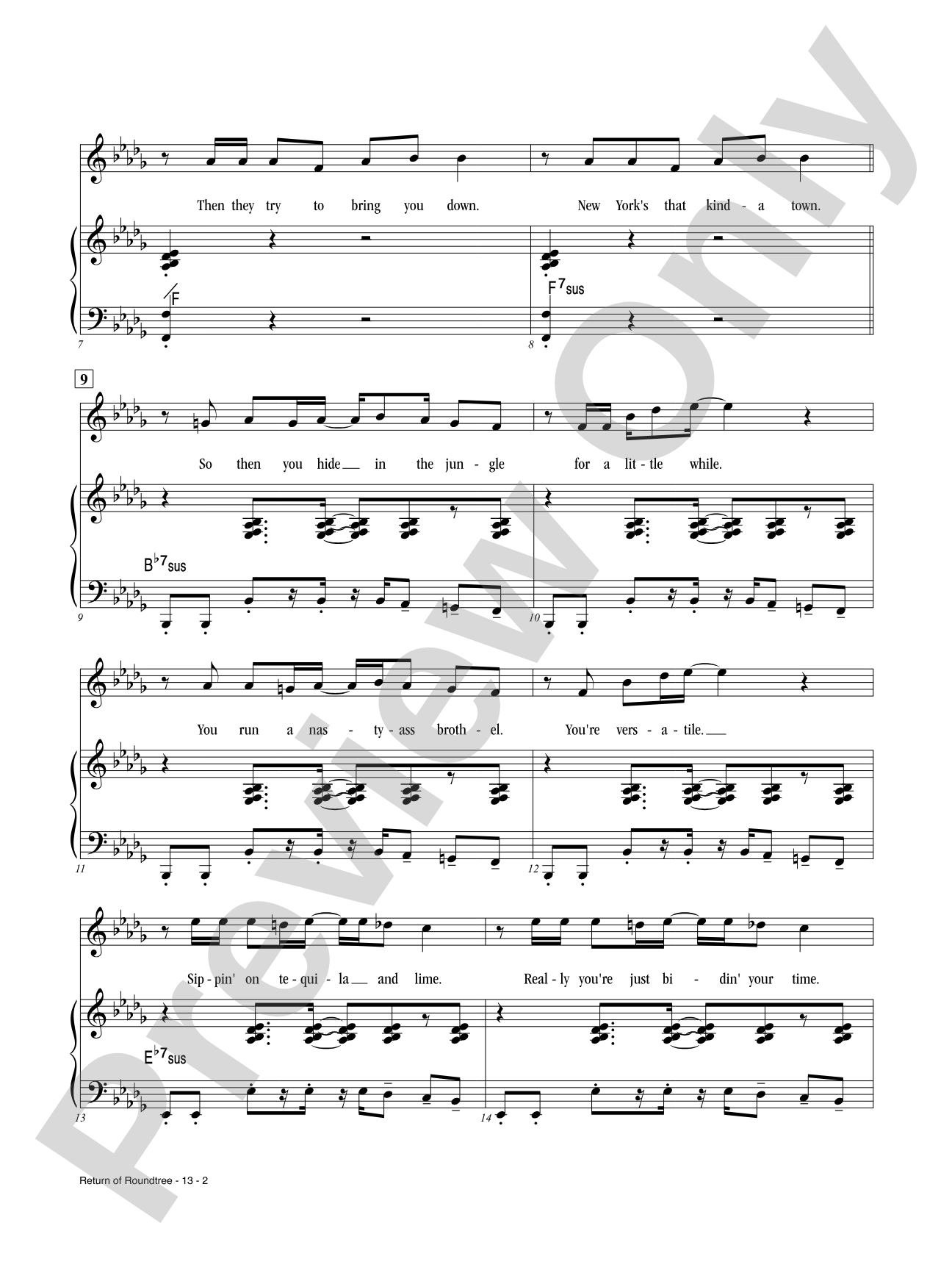 Return of Roundtree from <i>Broadway Bounty Hunter</i>: Piano/Vocal