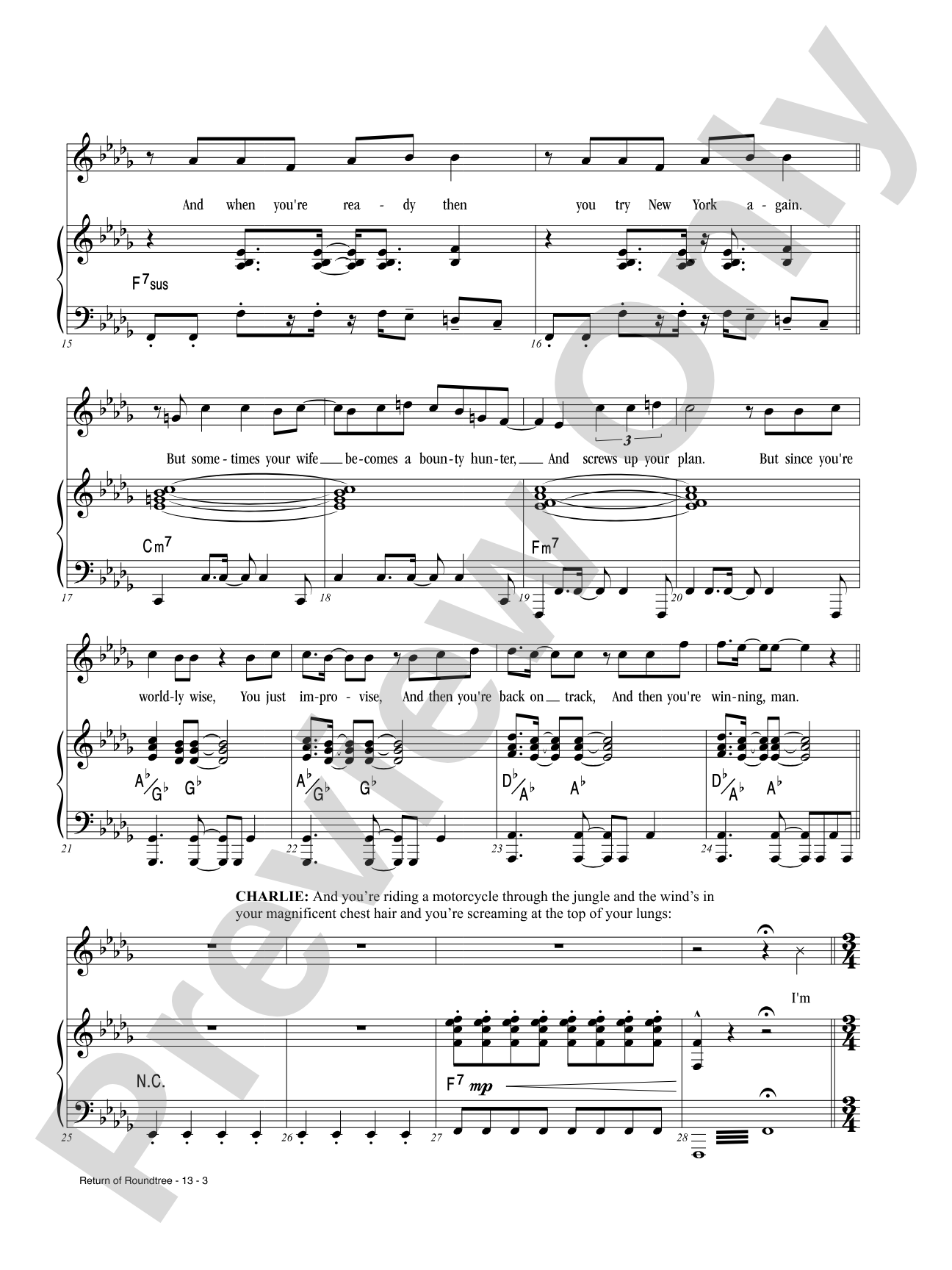 Return of Roundtree from <i>Broadway Bounty Hunter</i>: Piano/Vocal