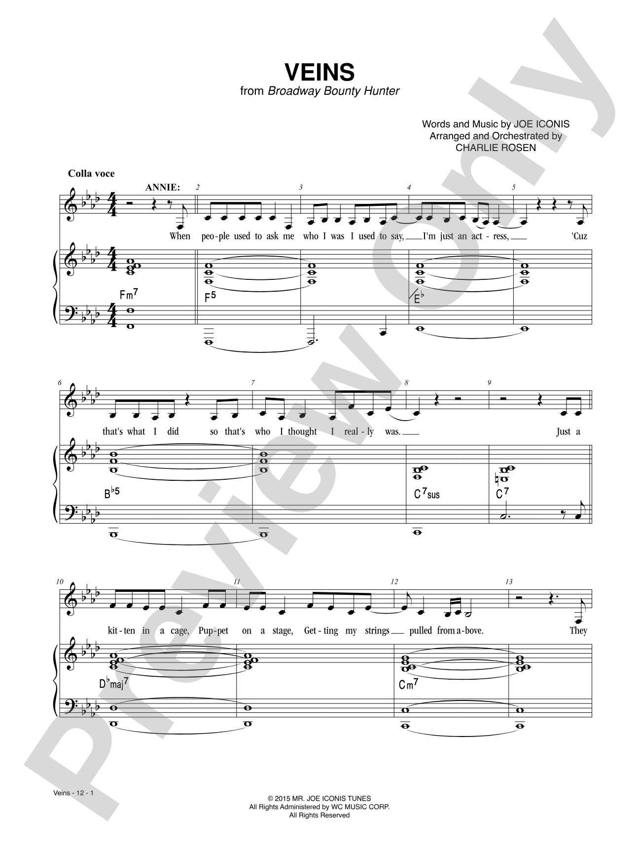 Veins from <i>Broadway Bounty Hunter</i>: Piano/Vocal