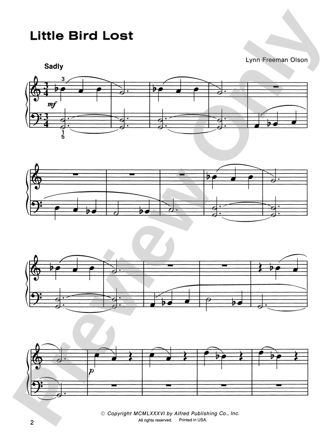 Little Bird Lost: Piano