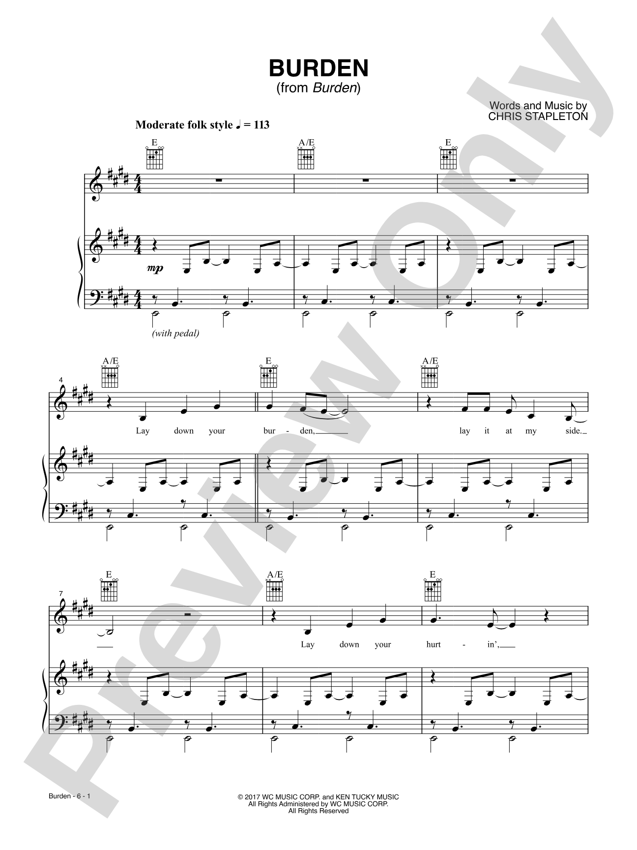 Burden from <i>Burden</i>: Piano/Vocal/Guitar
