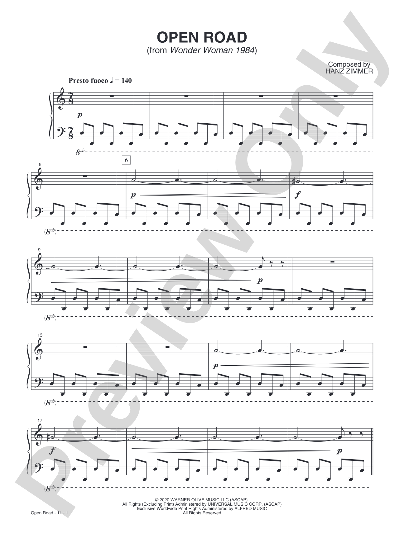 Open Road from <i>Wonder Woman 1984</i>: Piano