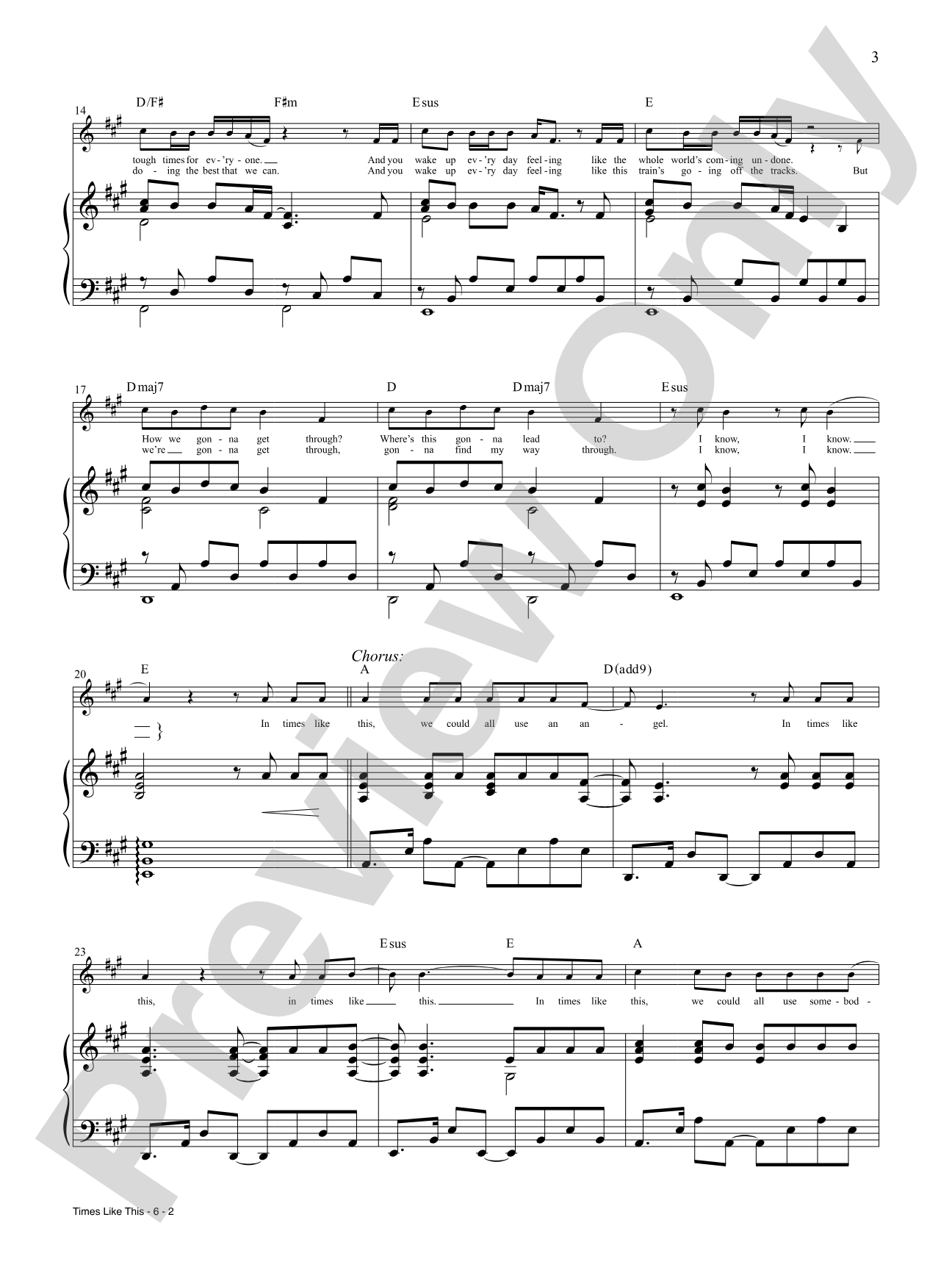 Times Like This: Piano/Vocal