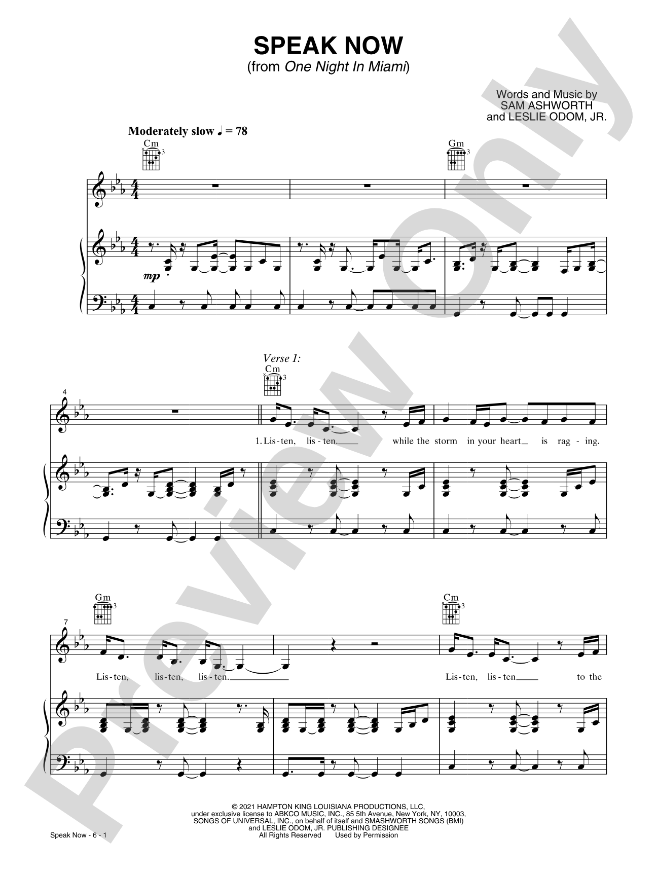 Speak Now from <i>One Night In Miami</i>: Piano/Vocal