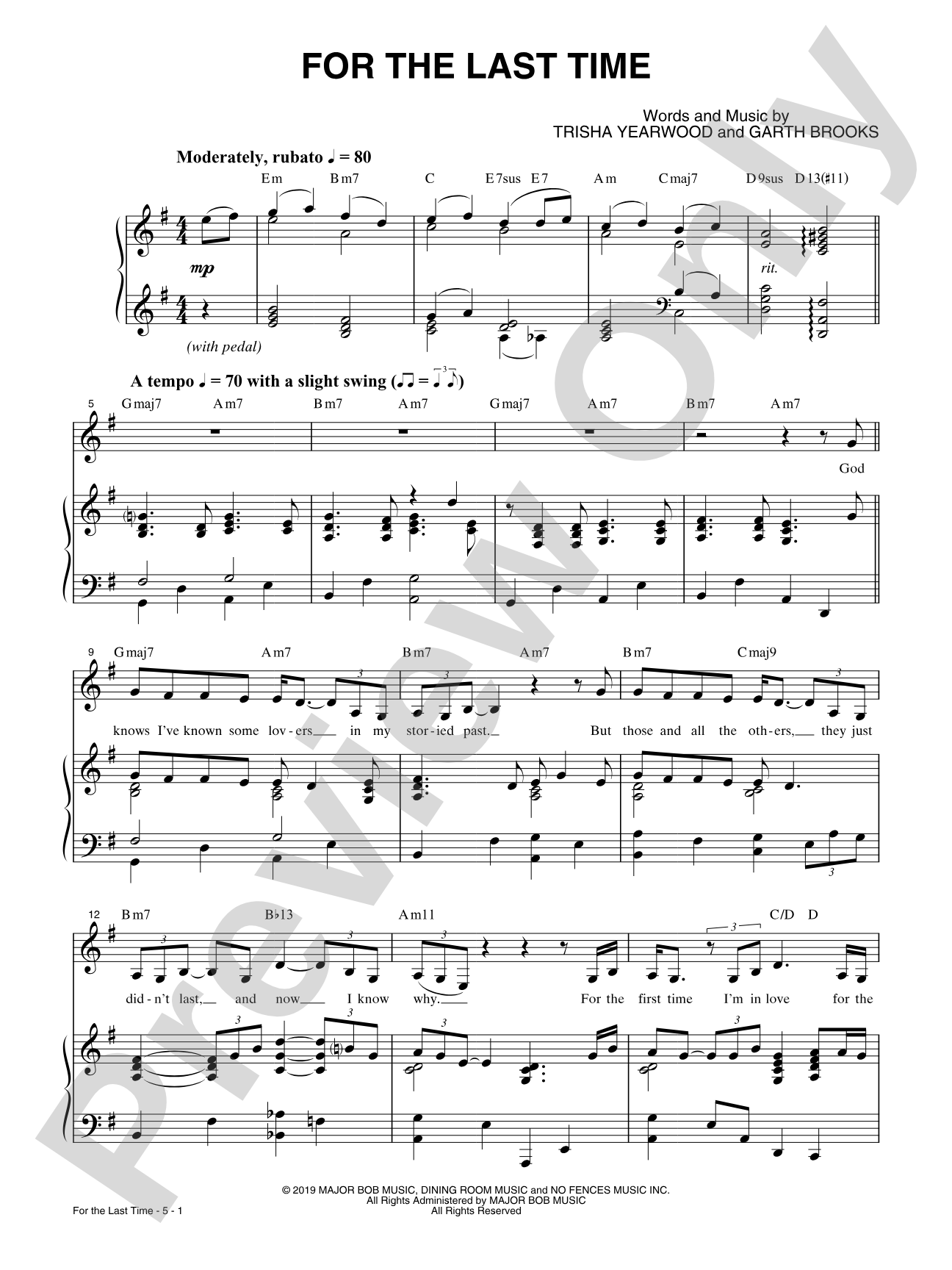 For the Last Time: Piano/Vocal