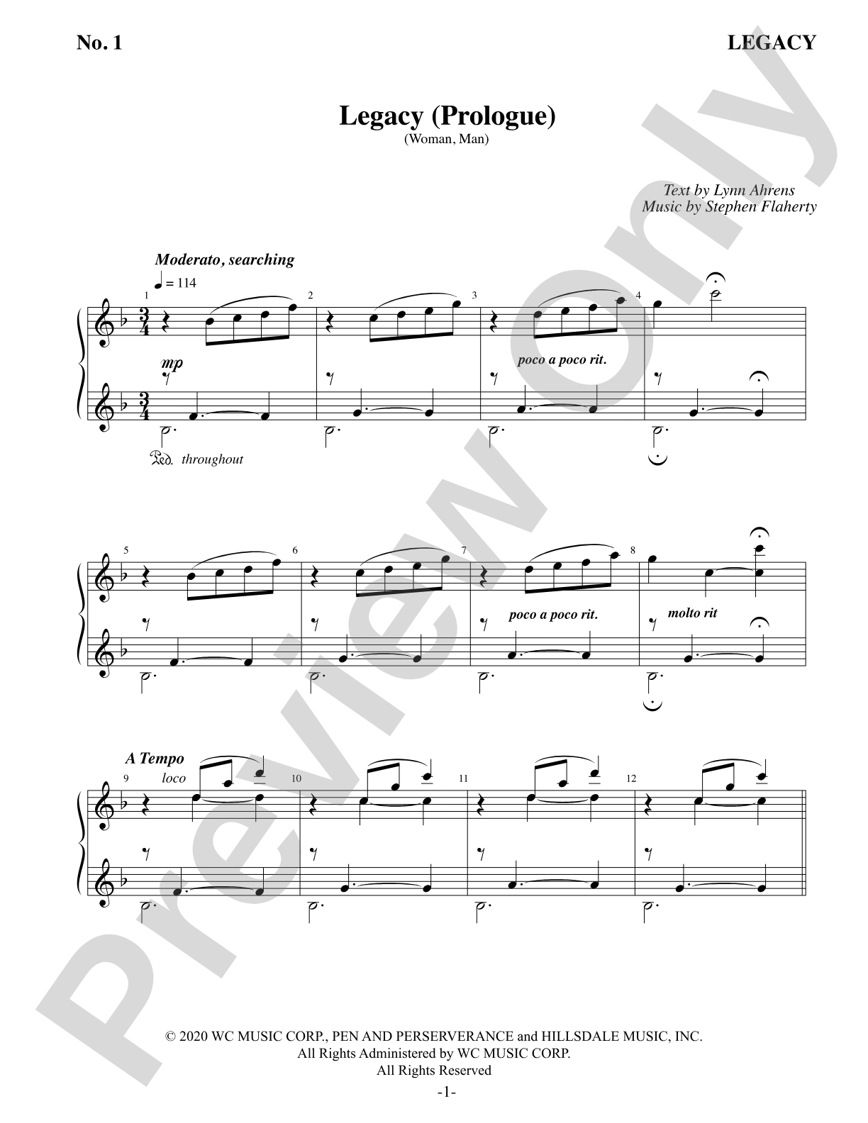 Legacy (Prologue): Piano/Vocal