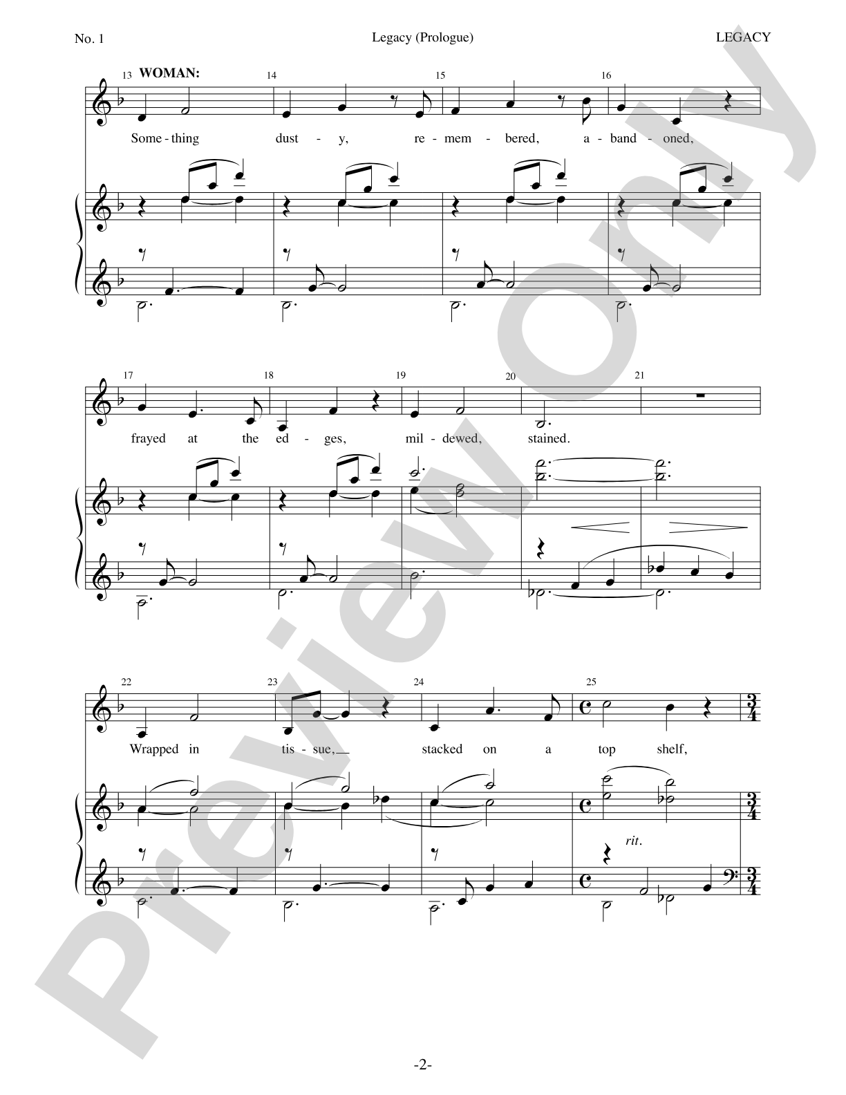 Legacy (Prologue): Piano/Vocal