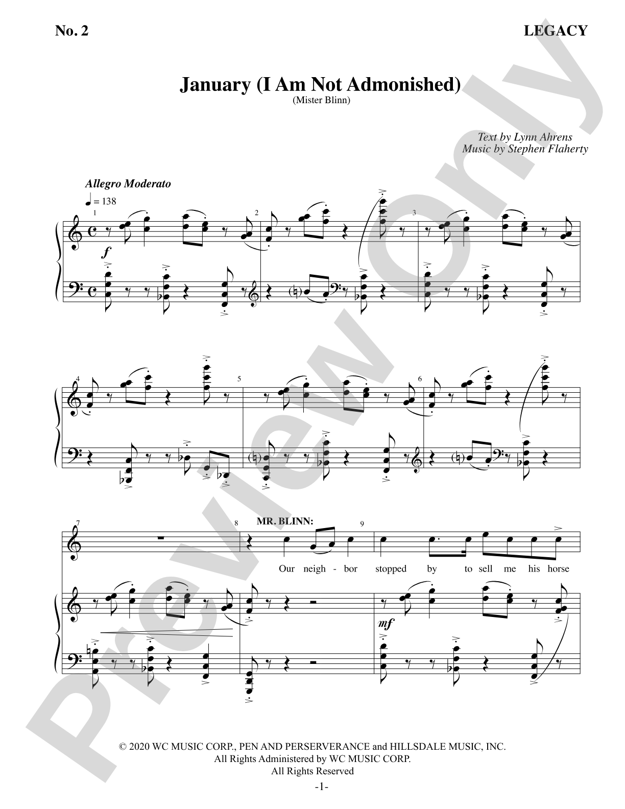 January (I Am Not Admonished): Piano/Vocal