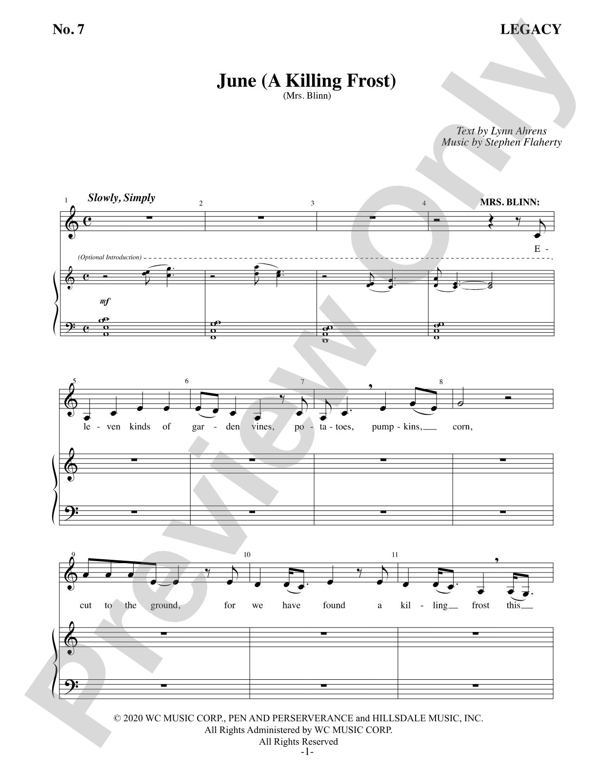 June (A Killing Frost): Piano/Vocal