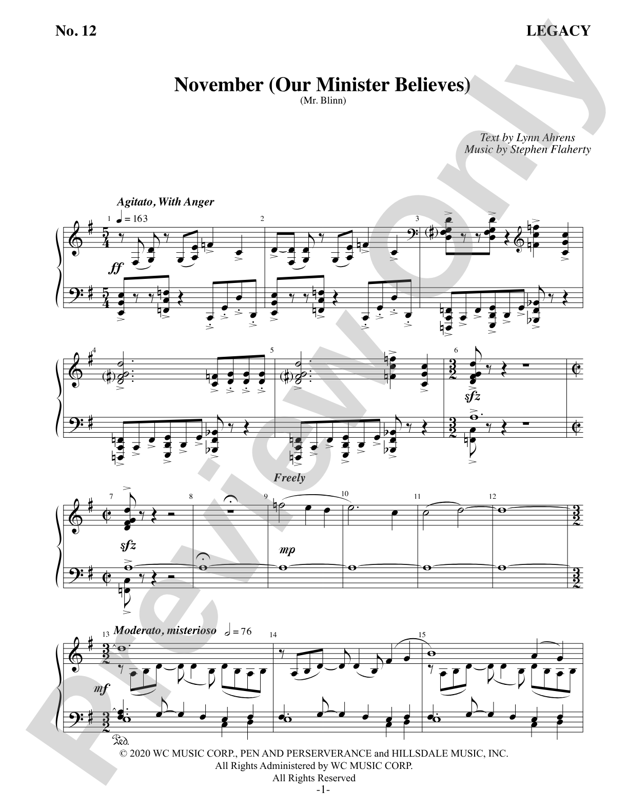 November (Our Minister Believes): Piano/Vocal