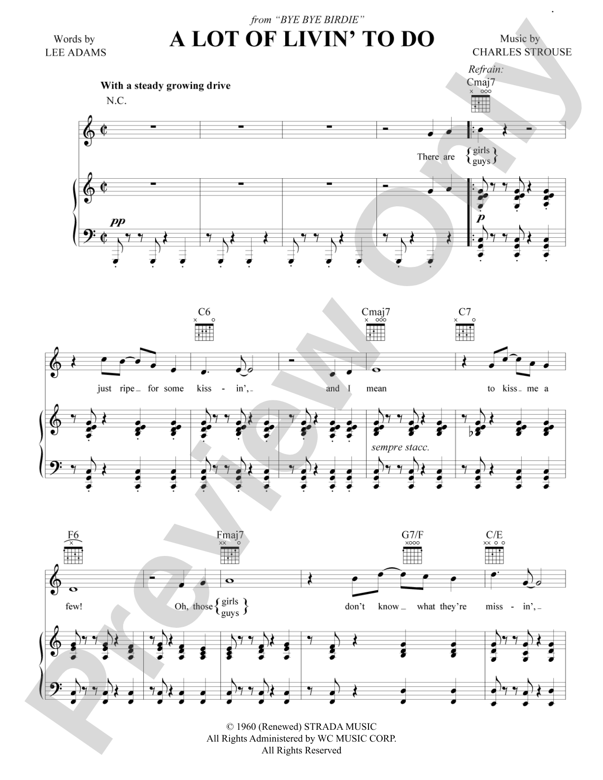 A Lot of Livin’ to Do (from <i>Bye Bye Birdie</i>): Piano/Vocal