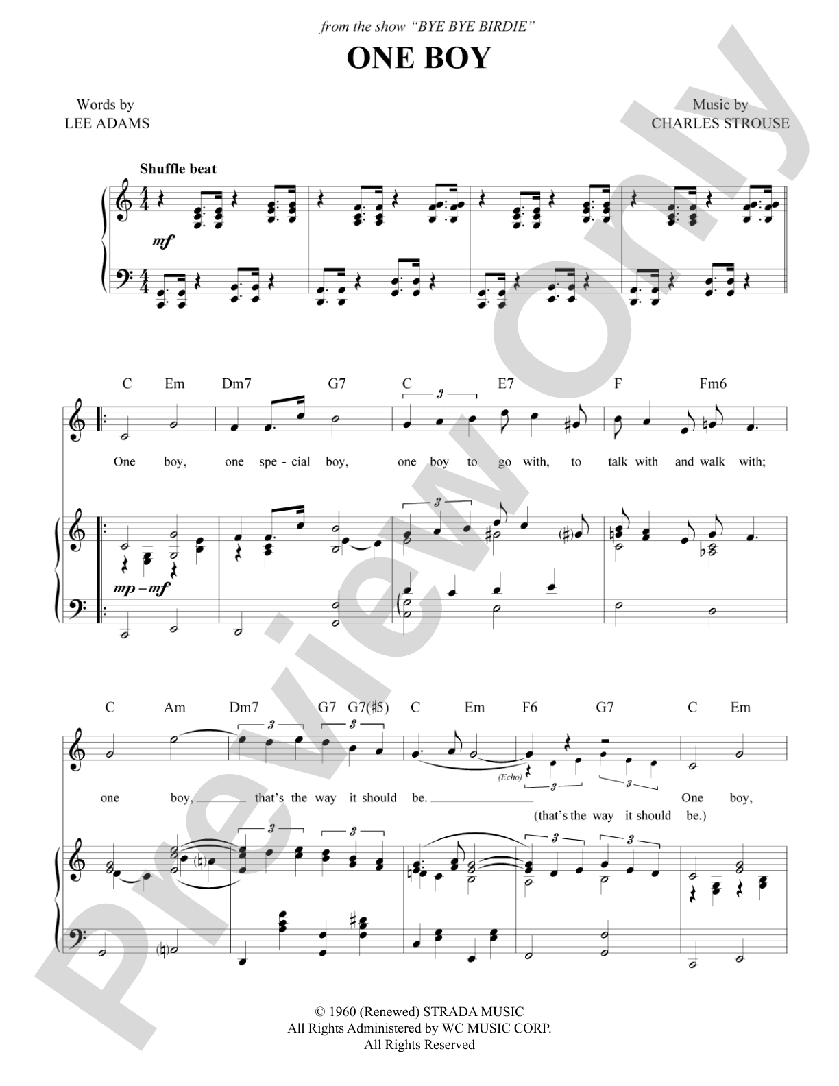 One Boy (from <i>Bye Bye Birdie</i>): Piano/Vocal