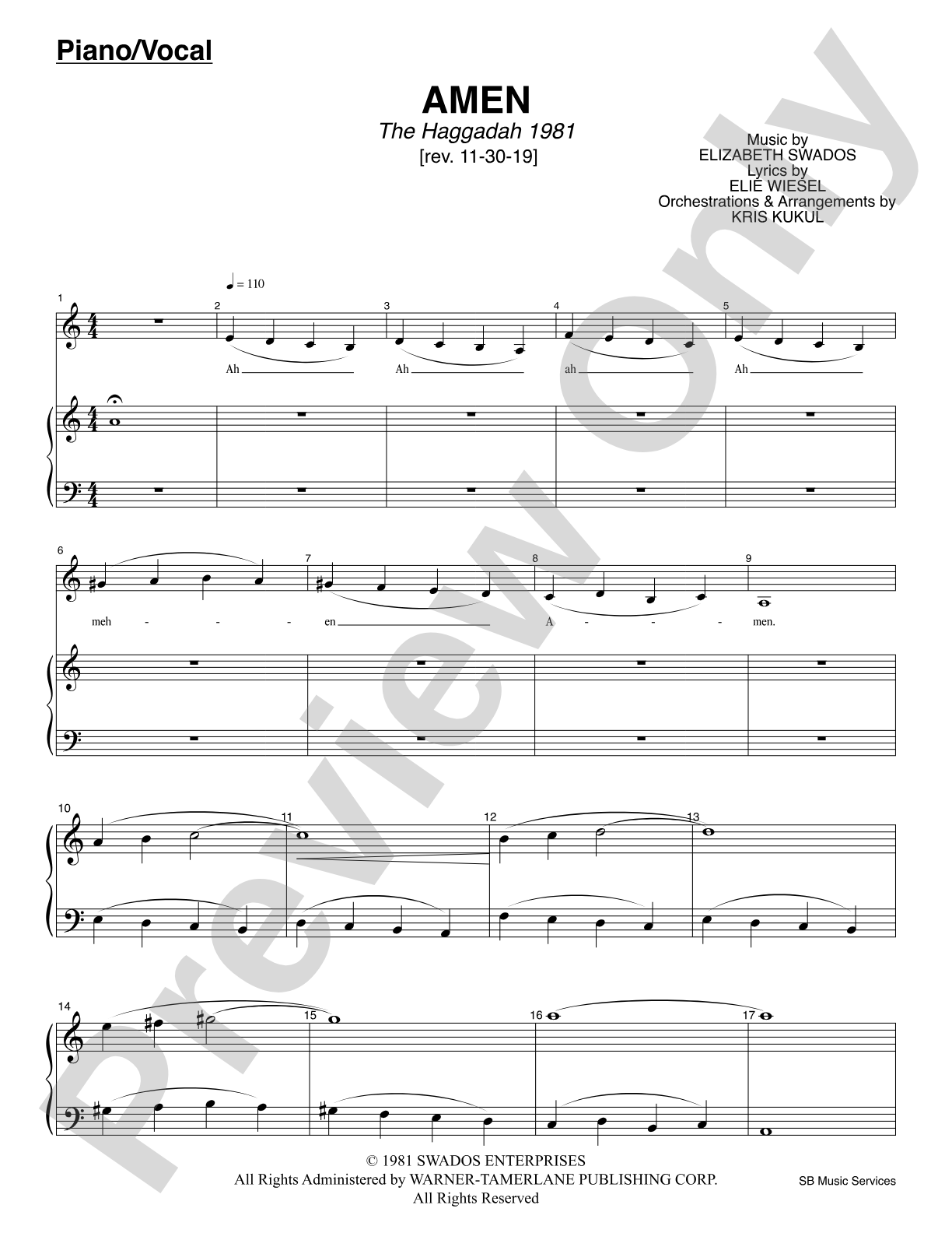 Amen (<i>The Haggadah 1981</i>): Piano/Vocal
