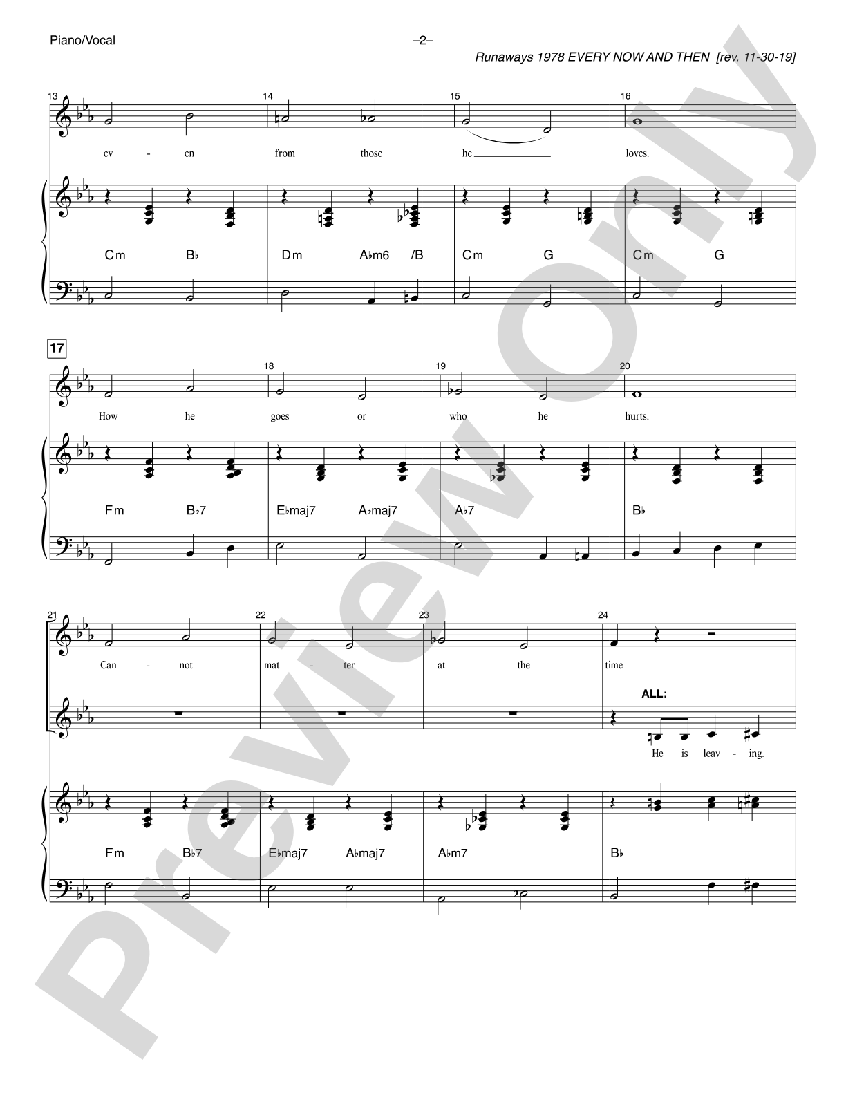 Every Now And Then (<i>Runaways 1978</i>): Piano/Vocal