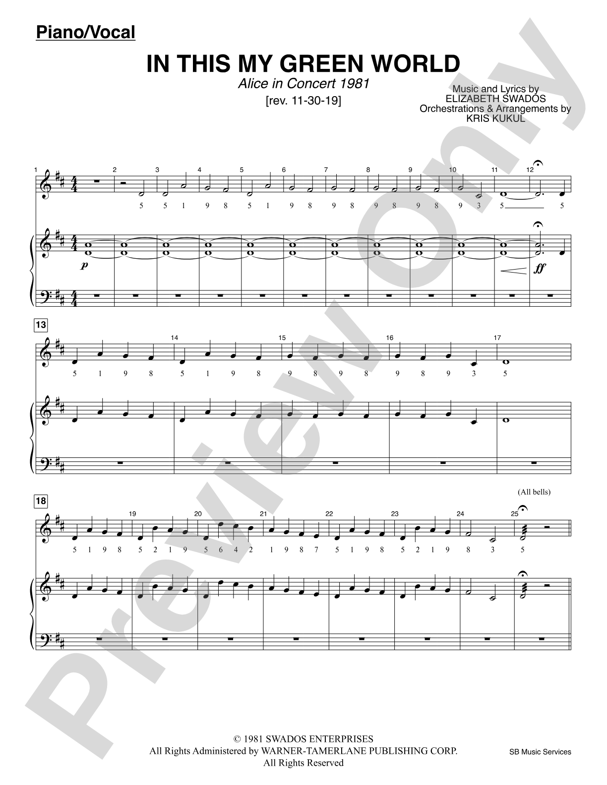 In This My Green World (<i>Alice in Concert 1981</i>): Piano/Vocal