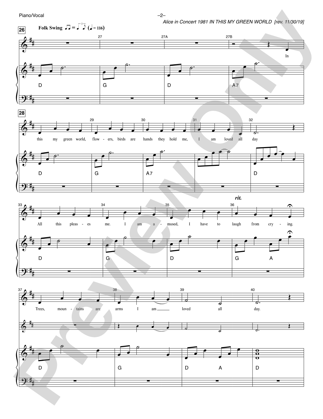 In This My Green World (<i>Alice in Concert 1981</i>): Piano/Vocal