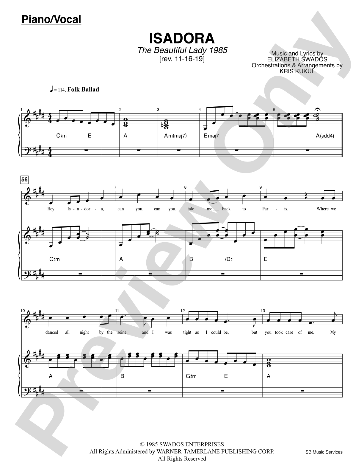 Isadora (<i>The Beautiful Lady 1985</i>): Piano/Vocal