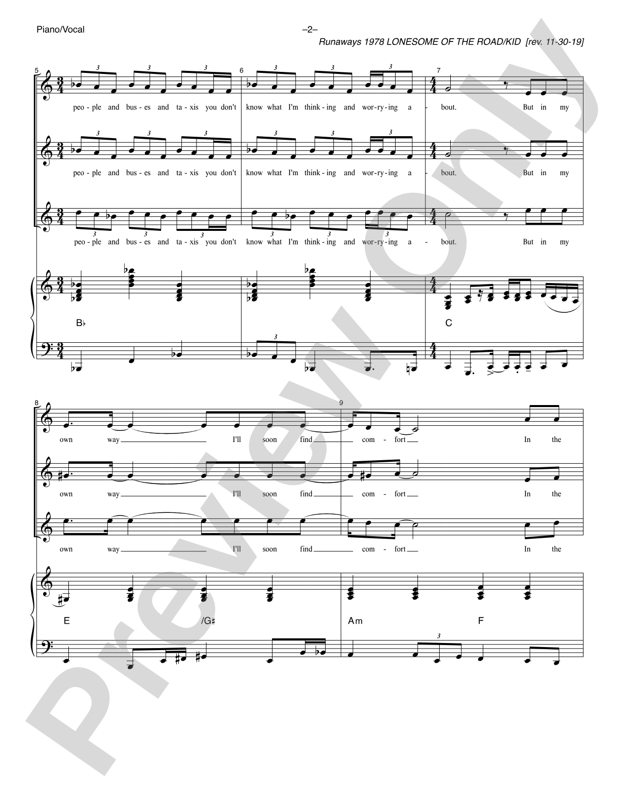 Lonesome Of The Road/Kid (<i>Runaways 1978</i>): Piano/Vocal