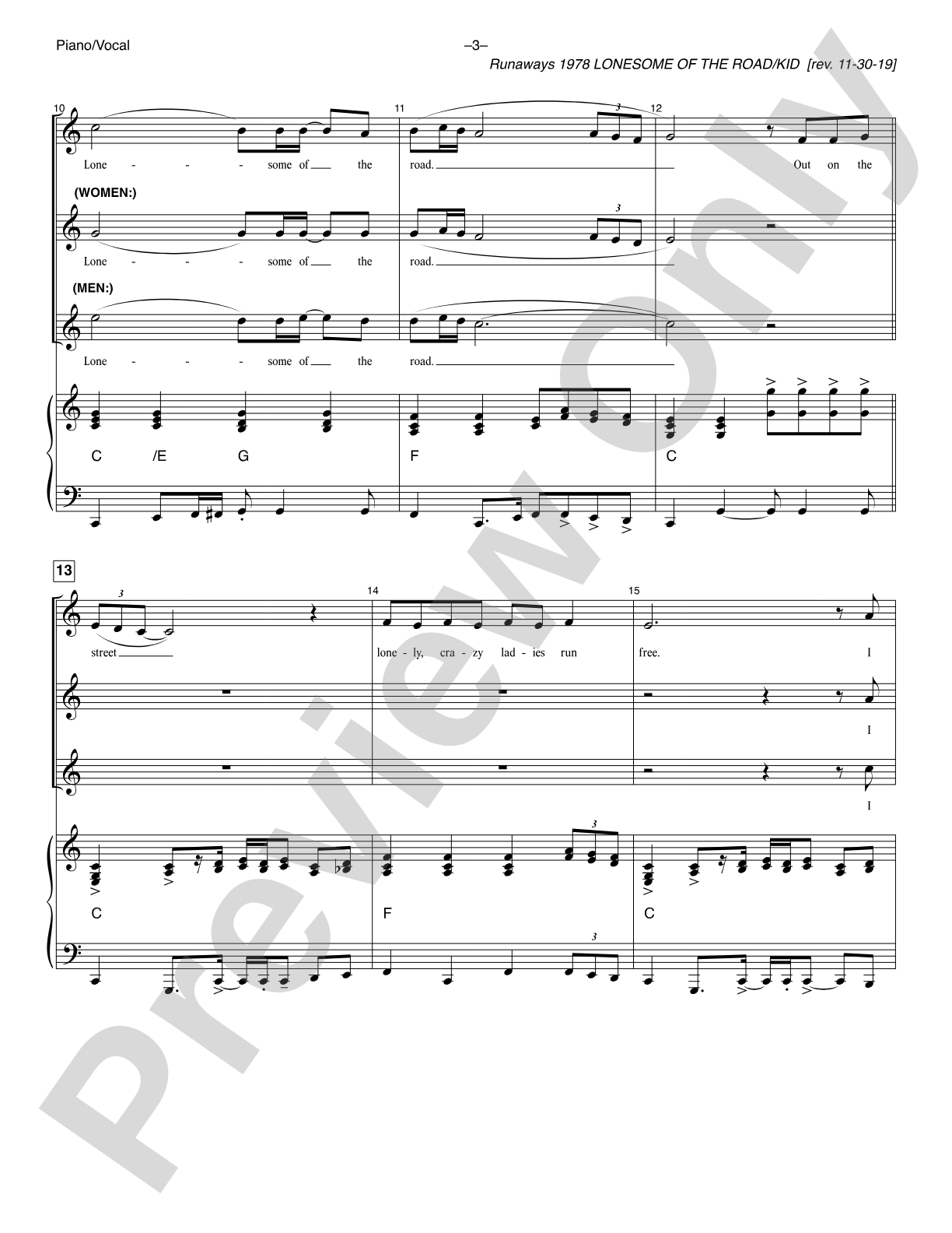 Lonesome Of The Road/Kid (<i>Runaways 1978</i>): Piano/Vocal