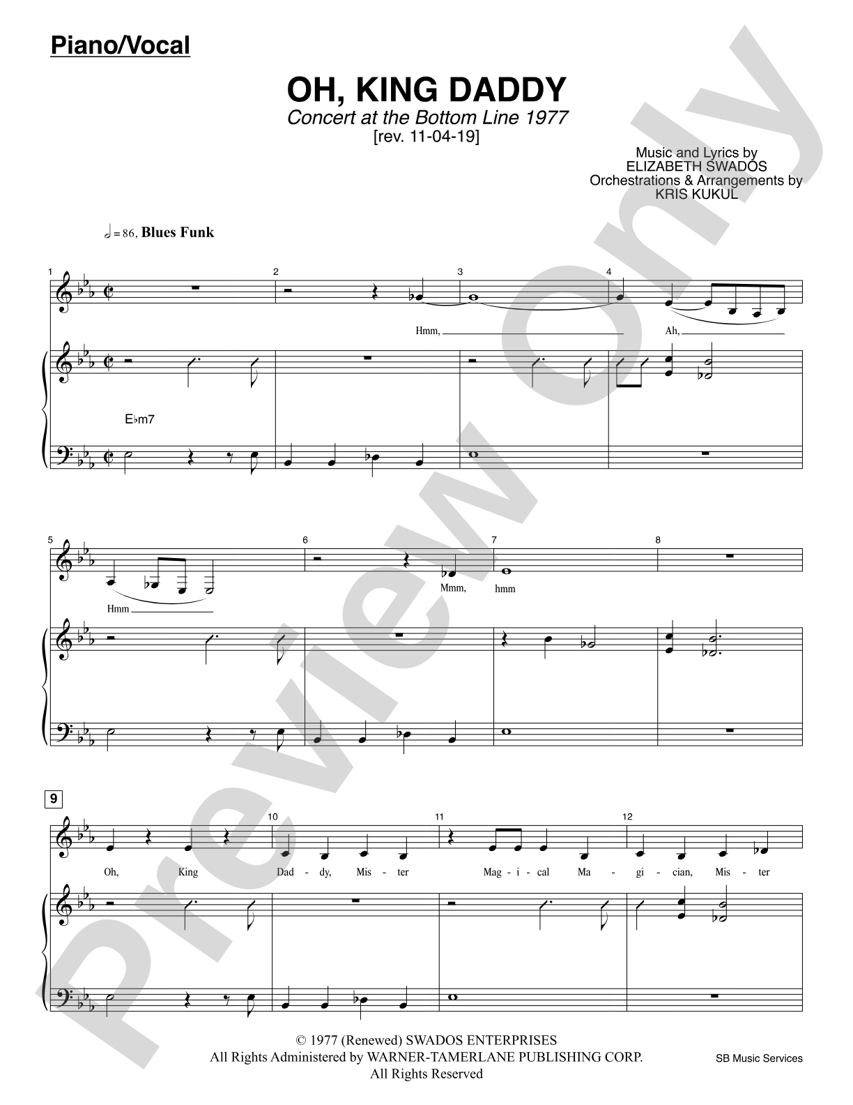 Oh, King Daddy (<i>Concert at the Bottom Line 1977</i>): Piano/Vocal