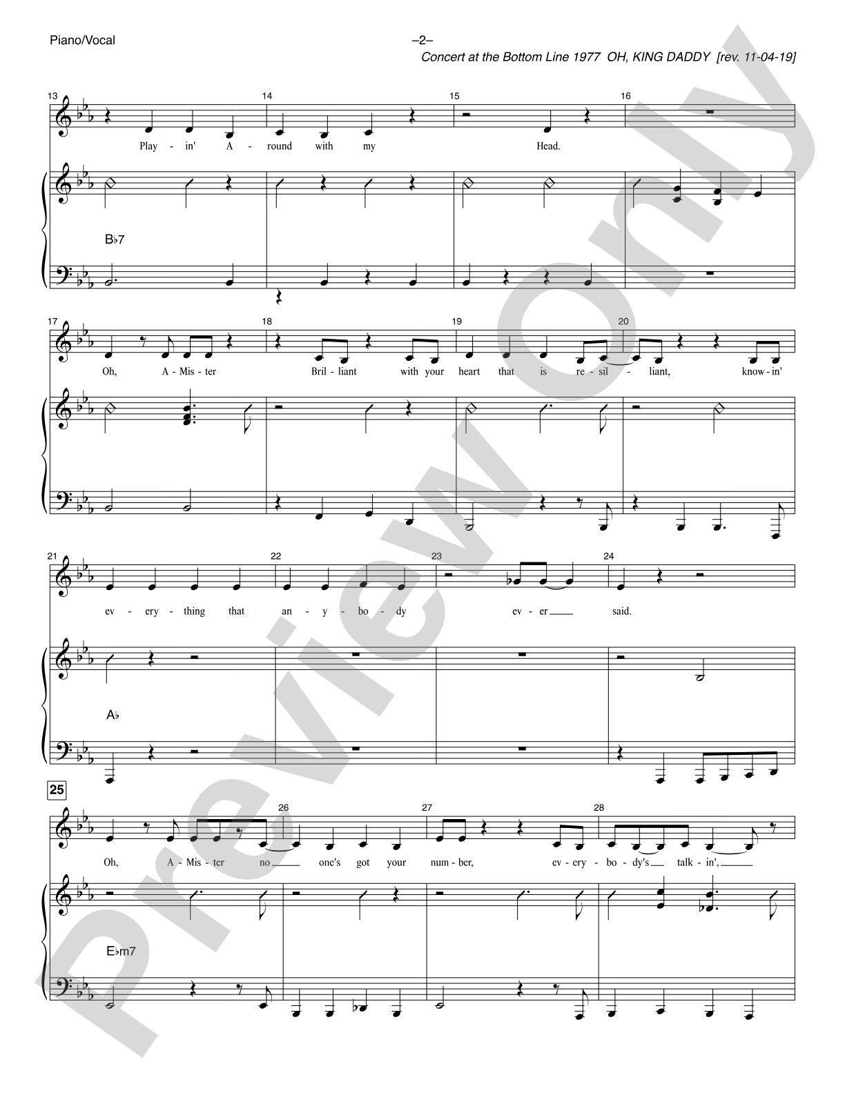 Oh, King Daddy (<i>Concert at the Bottom Line 1977</i>): Piano/Vocal