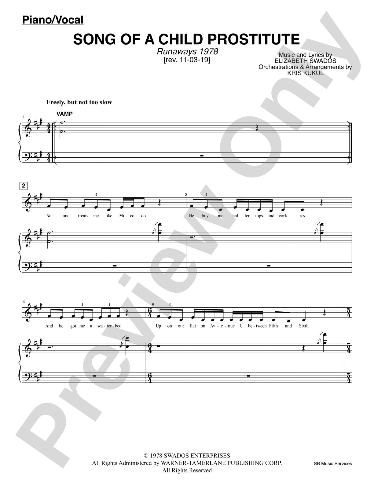 Song Of A Child Prostitute (<i>Runaways 1978</i>): Piano/Vocal
