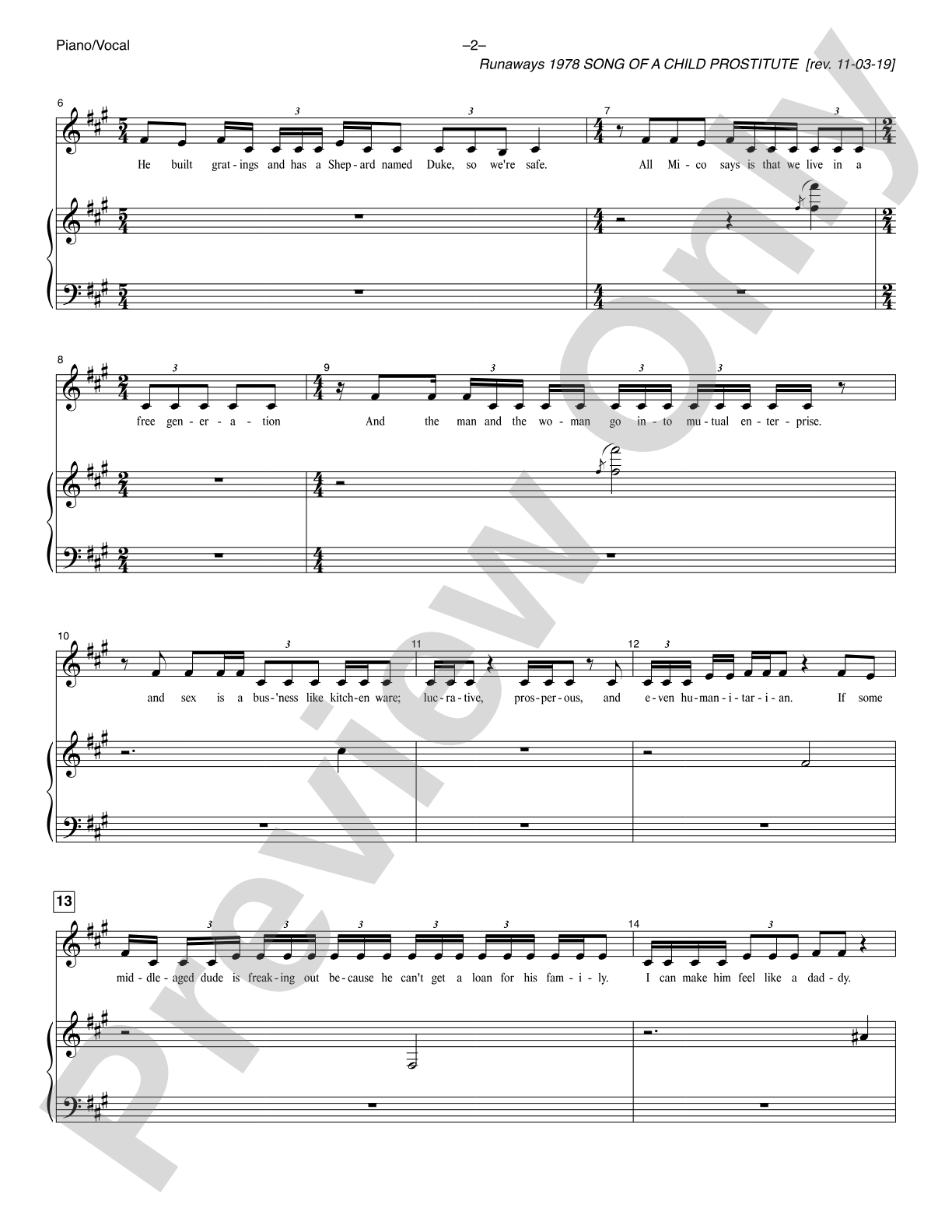 Song Of A Child Prostitute (<i>Runaways 1978</i>): Piano/Vocal