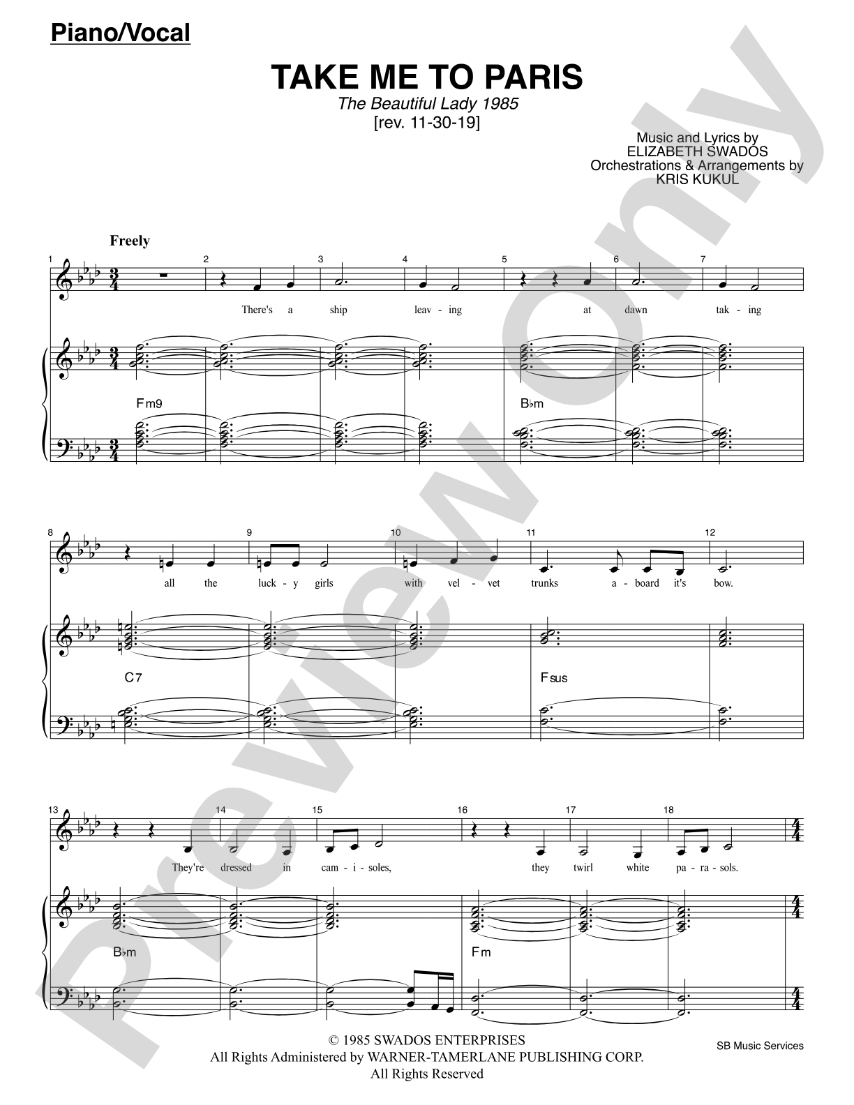 Take Me To Paris (<i>The Beautiful Lady 1985</i>): Piano/Vocal