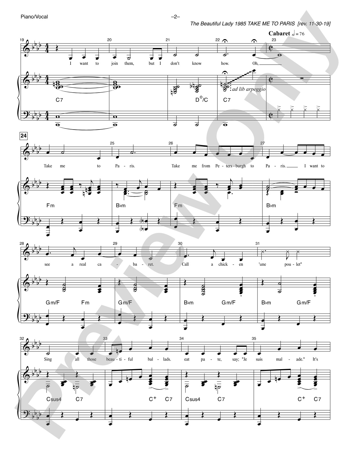 Take Me To Paris (<i>The Beautiful Lady 1985</i>): Piano/Vocal