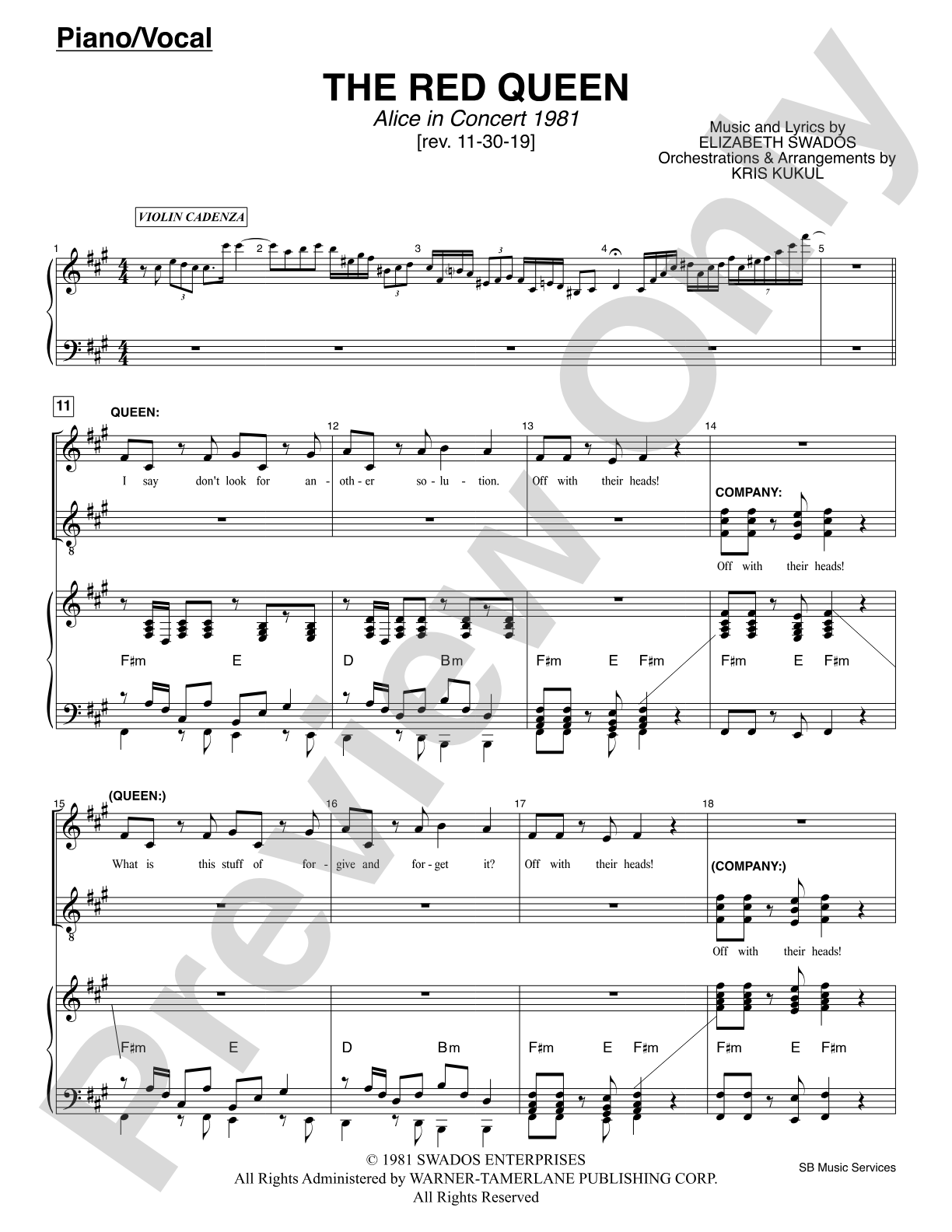 The Red Queen (<i>Alice in Concert 1981</i>): Piano/Vocal