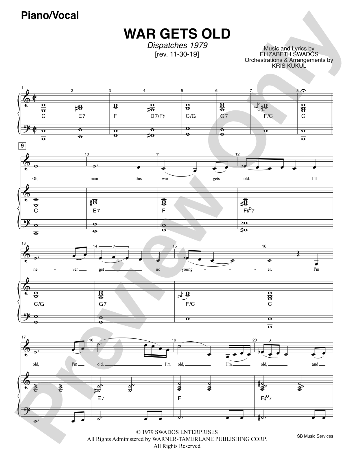War Gets Old (<i>Dispatches 1979</i>): Piano/Vocal
