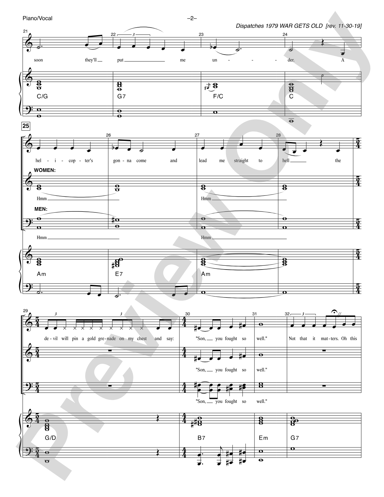 War Gets Old (<i>Dispatches 1979</i>): Piano/Vocal