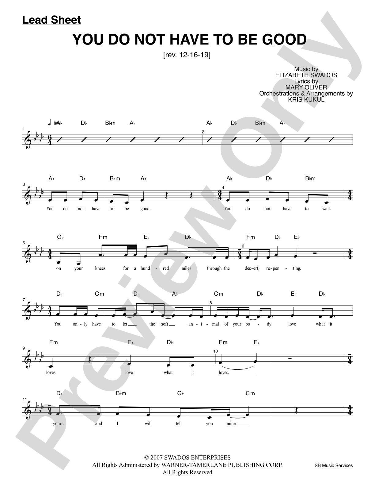 You Do Not Have To Be Good: Lead Sheet