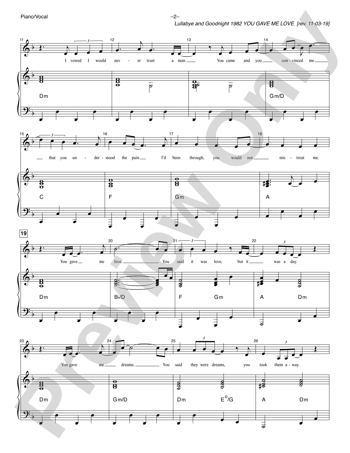 You Gave Me Love (<i>Lullabye and Goodnight 1982</i>): Piano/Vocal