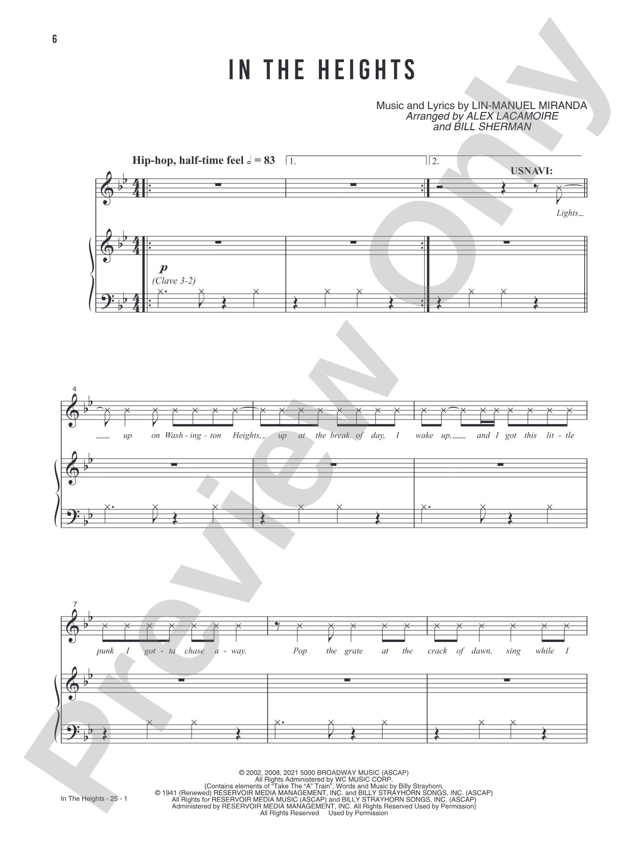 In The Heights (Music from the Original Motion Picture Soundtrack, <i>In The Heights</i>): Piano/Vocal/Guitar