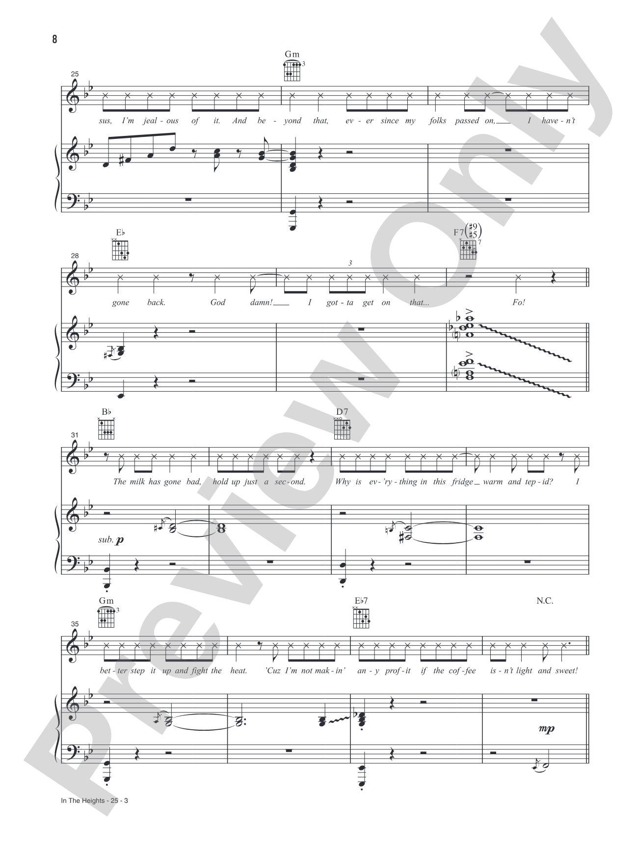 In The Heights (Music from the Original Motion Picture Soundtrack, <i>In The Heights</i>): Piano/Vocal/Guitar