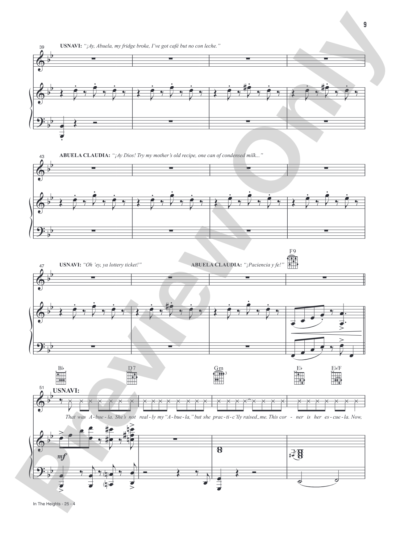 In The Heights (Music from the Original Motion Picture Soundtrack, <i>In The Heights</i>): Piano/Vocal/Guitar