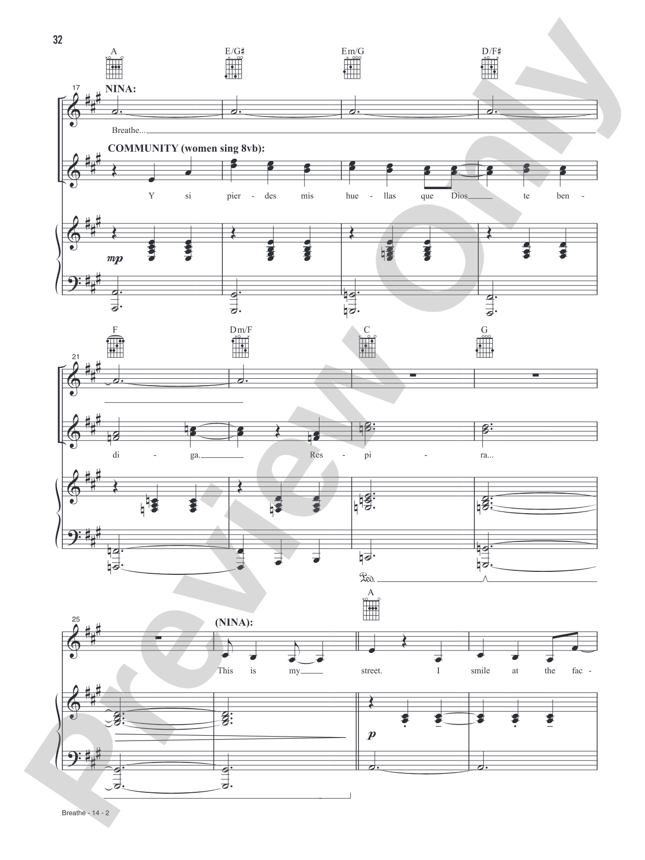 Breathe (Music from the Original Motion Picture Soundtrack, <i>In The Heights</i>): Piano/Vocal/Guitar