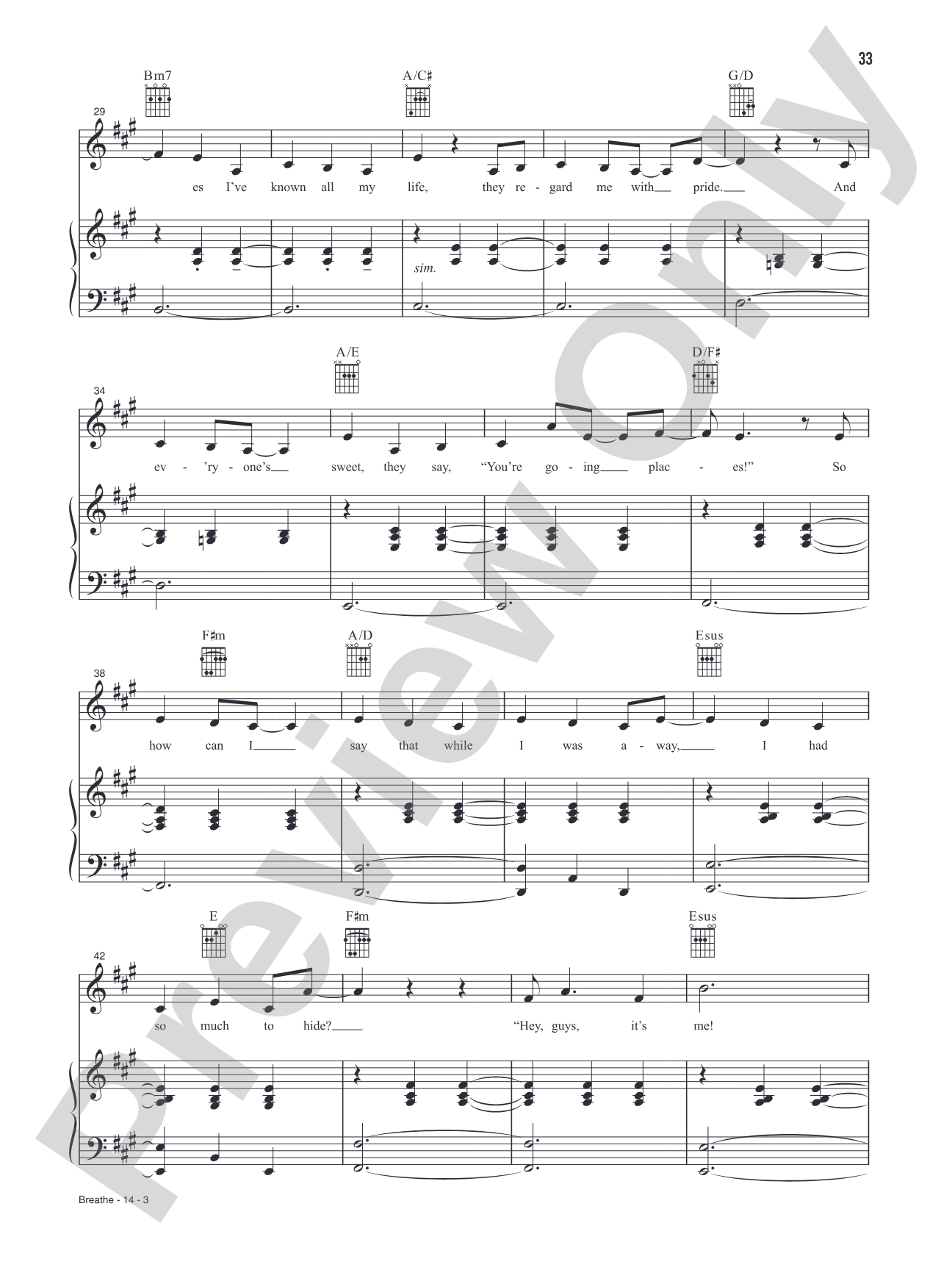 Breathe (Music from the Original Motion Picture Soundtrack, <i>In The Heights</i>): Piano/Vocal/Guitar